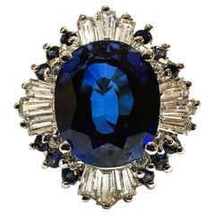 New 7.02 Carat Blue Sapphire & Baguette Cut White Sapphire Sterling Ring