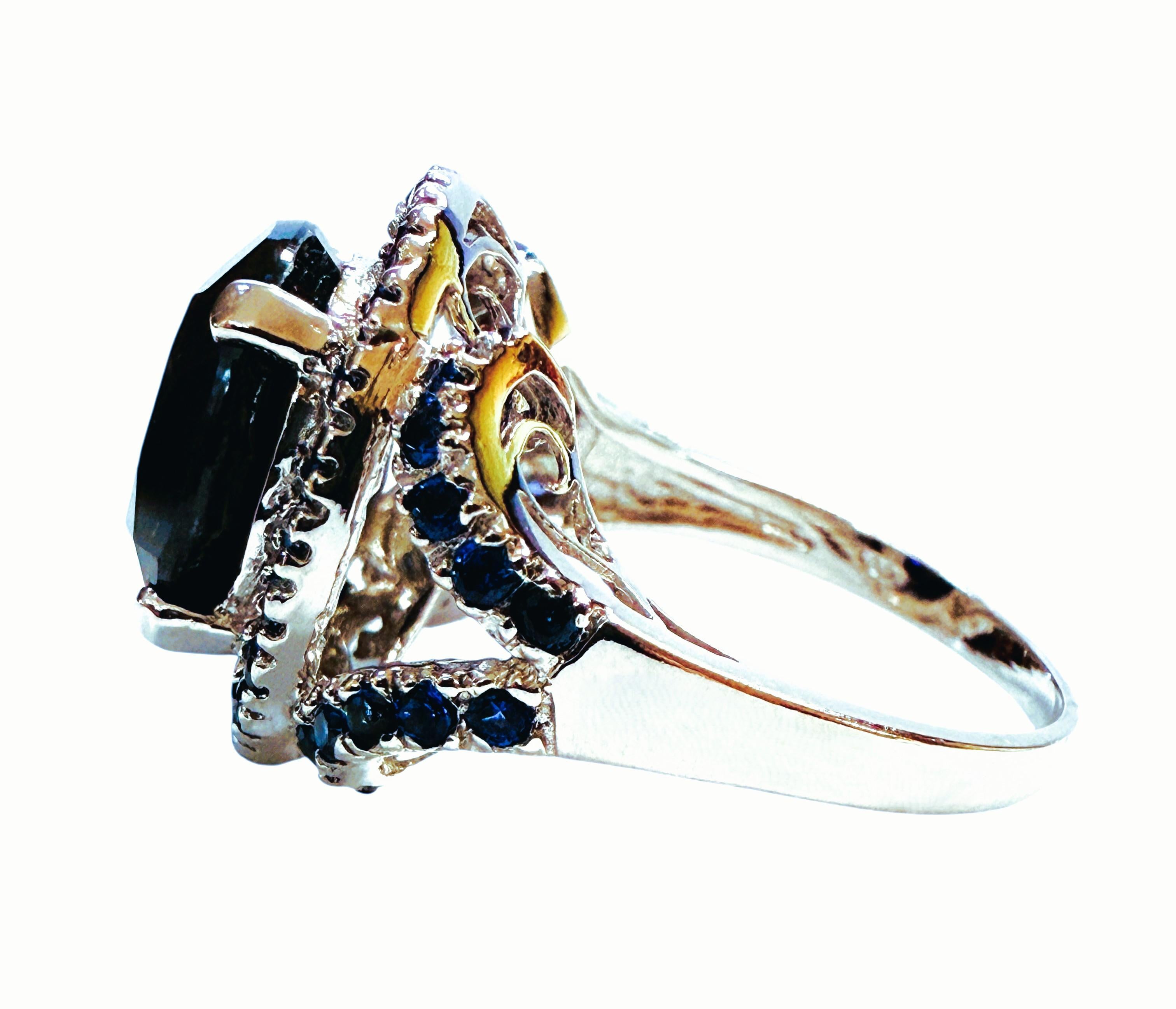 Taglio ovale Nuovo anello in argento sterling con zaffiro blu ovale e taglio diamante da 7.02 carati in vendita