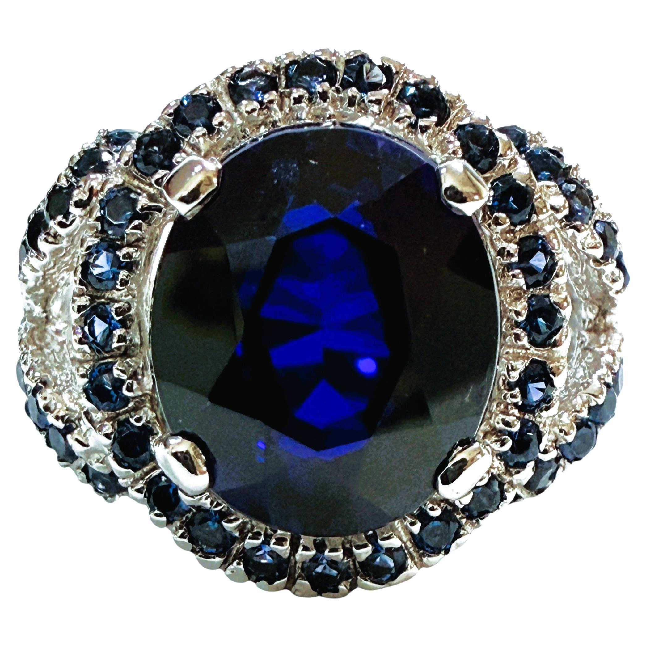 Nuovo anello in argento sterling con zaffiro blu ovale e taglio diamante da 7.02 carati