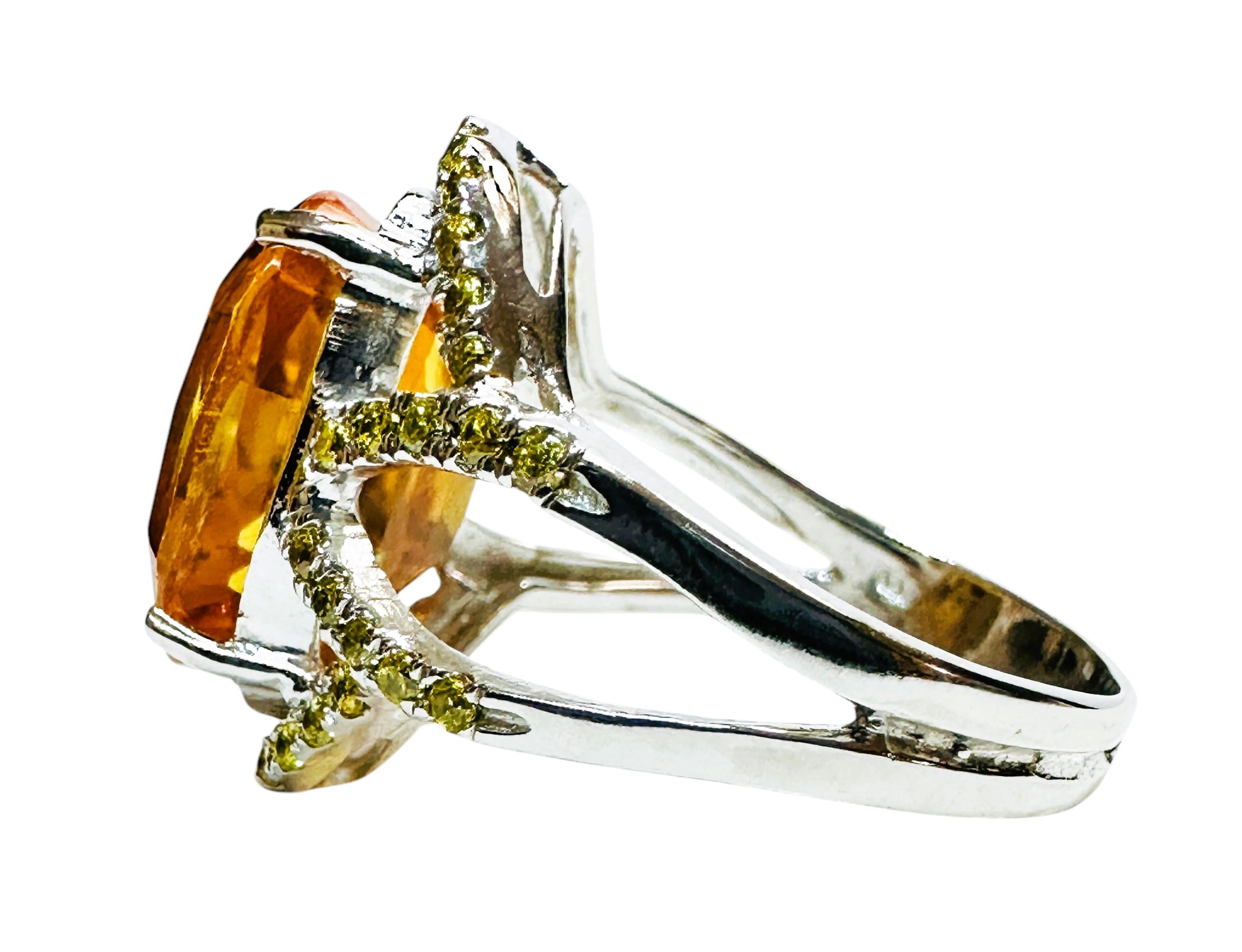Art Deco New 7.08 Carat Yellow Sapphire & Diamond Cut Sapphire Sterling Ring Size 6.25