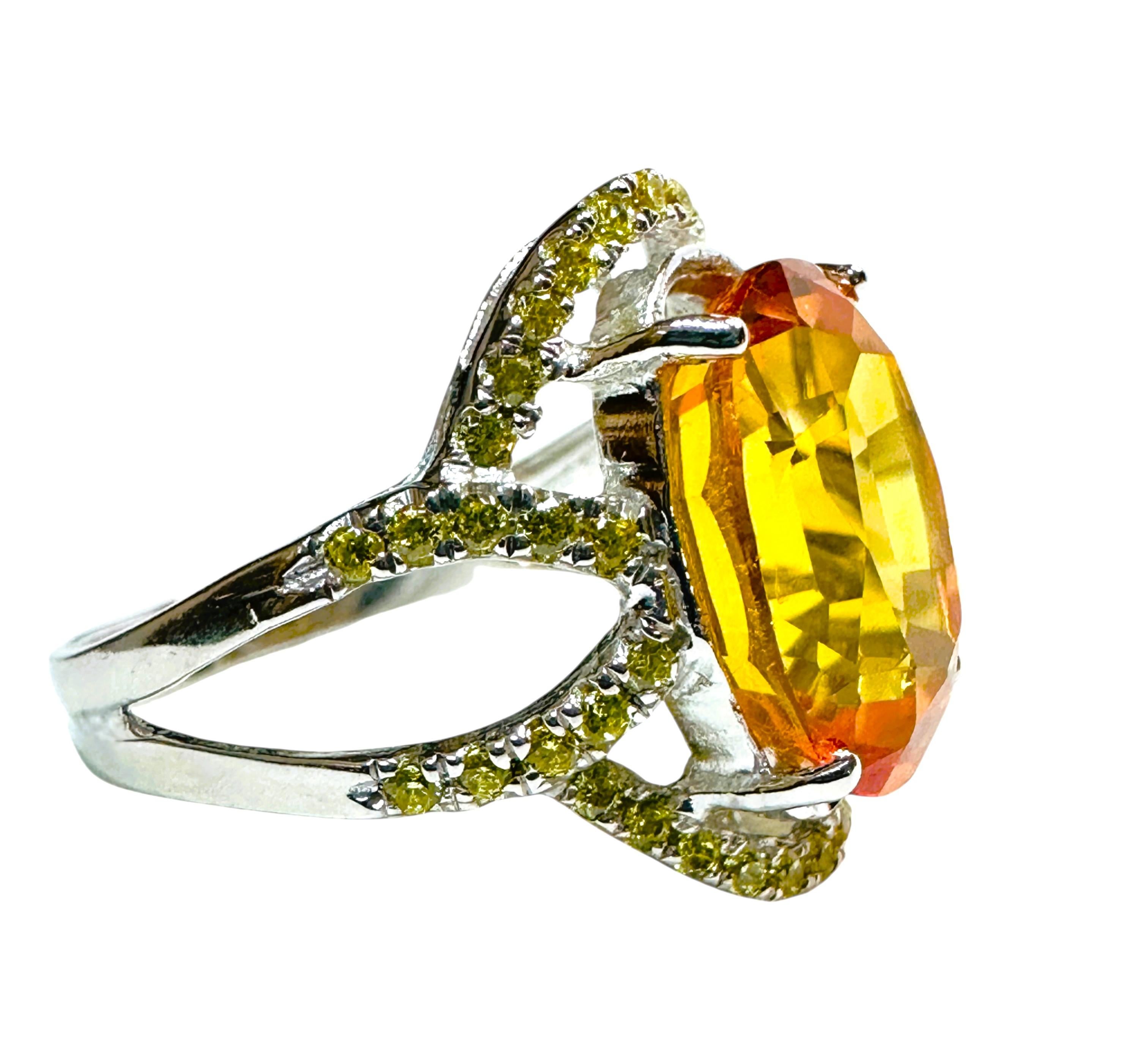 New 7.08 Carat Yellow Sapphire & Diamond Cut Sapphire Sterling Ring Size 6.25 In New Condition In Eagan, MN