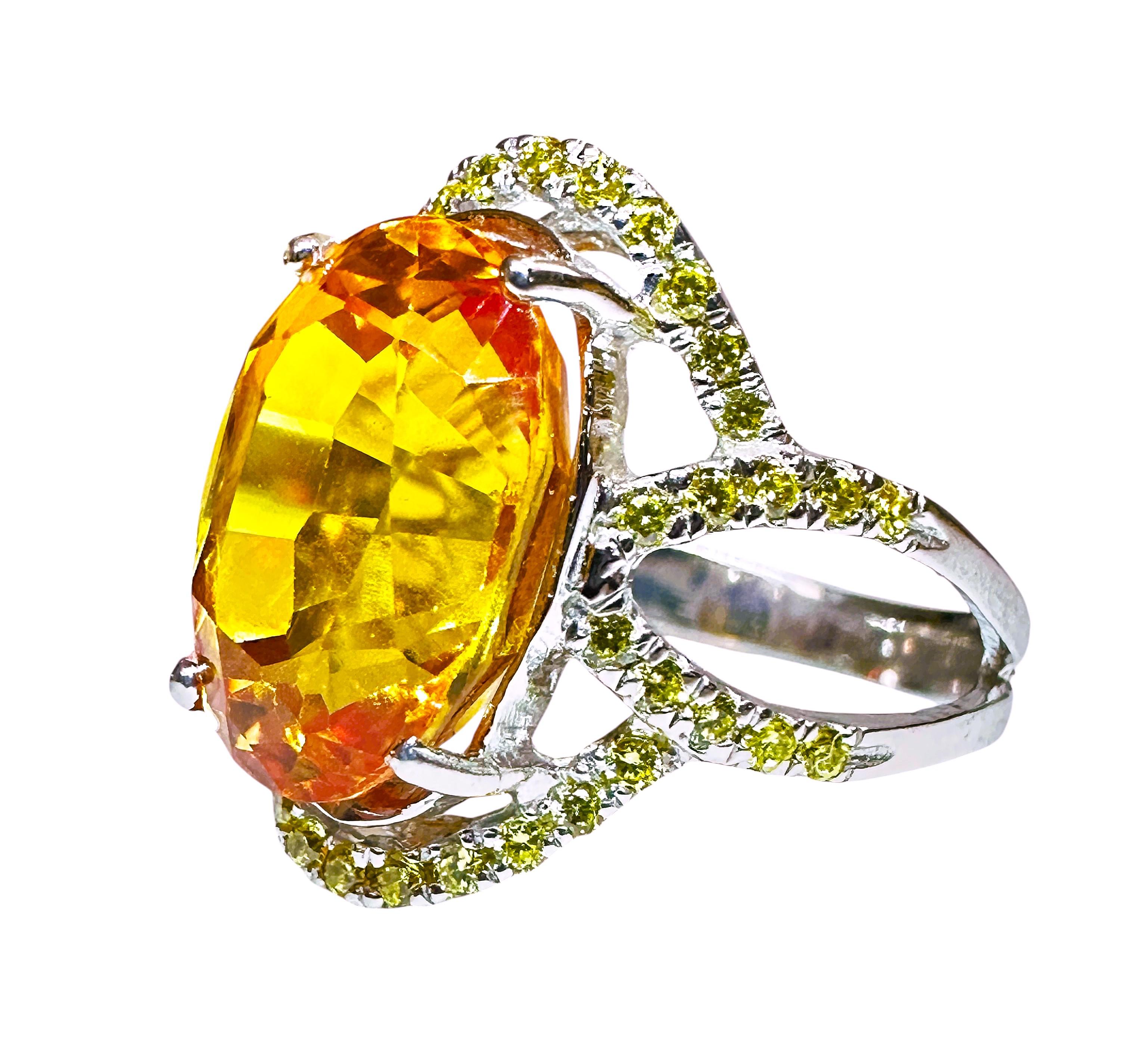 Women's New 7.08 Carat Yellow Sapphire & Diamond Cut Sapphire Sterling Ring Size 6.25