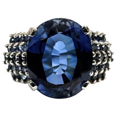 New 7.15 Carat Blue Sapphire & Diamond Cut Blue Sapphire Sterling Silver Ring