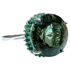 New 7.15 Carat Green Tourmaline 
Diamond Cut Tsavorite Sterling Ring