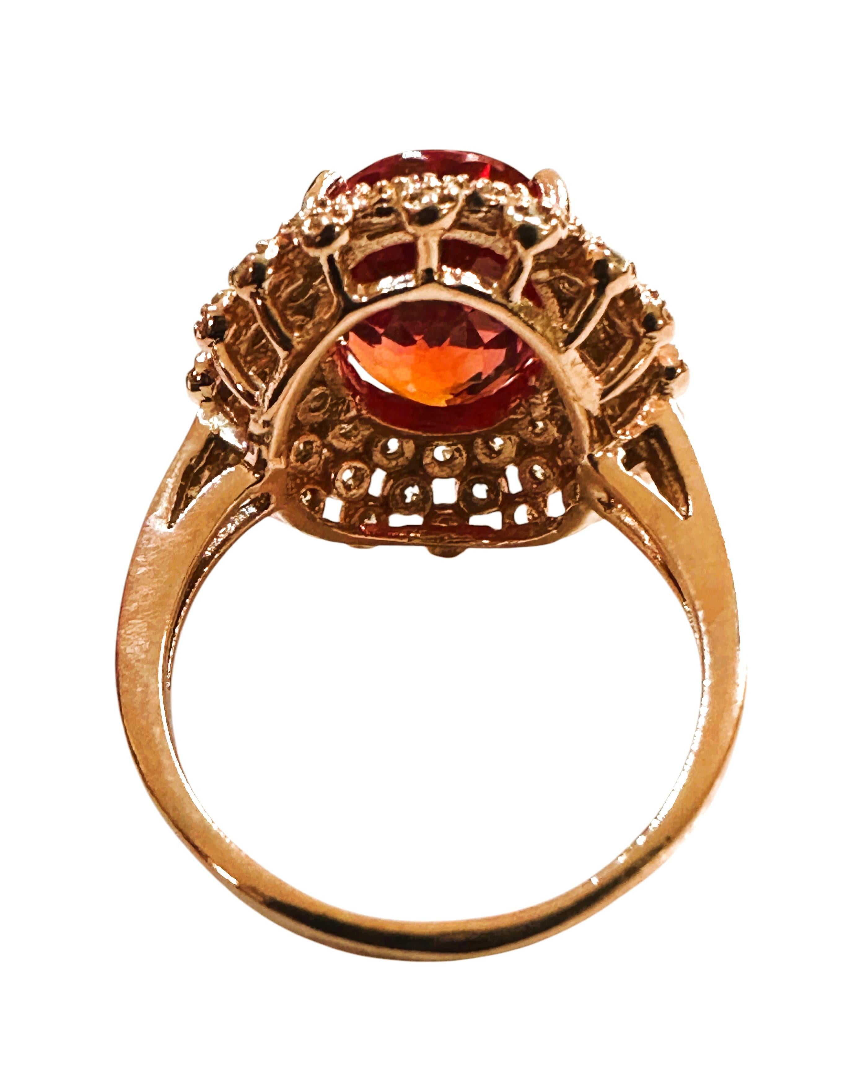 Oval Cut New 7.2 Carat Fire Spessartite & Diamond Cut Sapphire R Gold Pl Sterling Ring