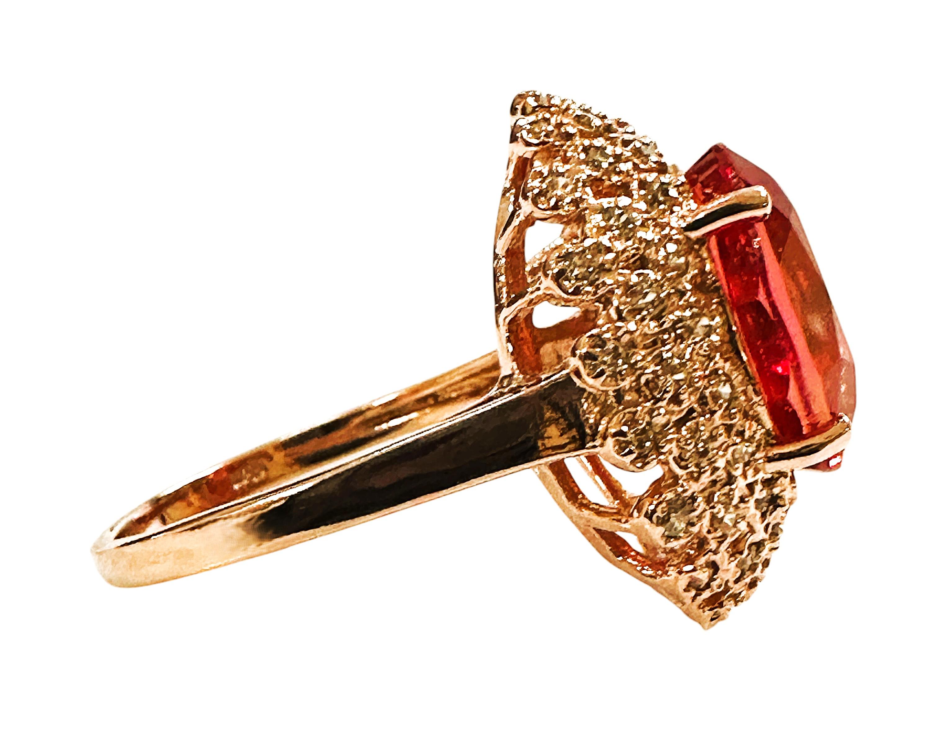 New 7.2 Carat Fire Spessartite & Diamond Cut Sapphire R Gold Pl Sterling Ring In New Condition In Eagan, MN