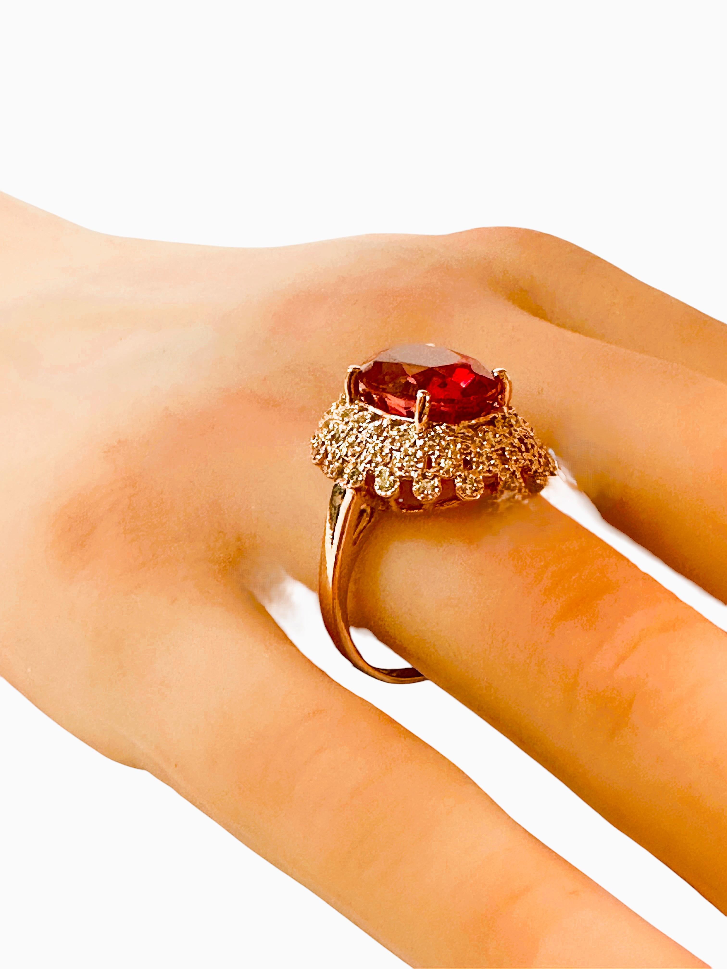 Women's New 7.2 Carat Fire Spessartite & Diamond Cut Sapphire R Gold Pl Sterling Ring
