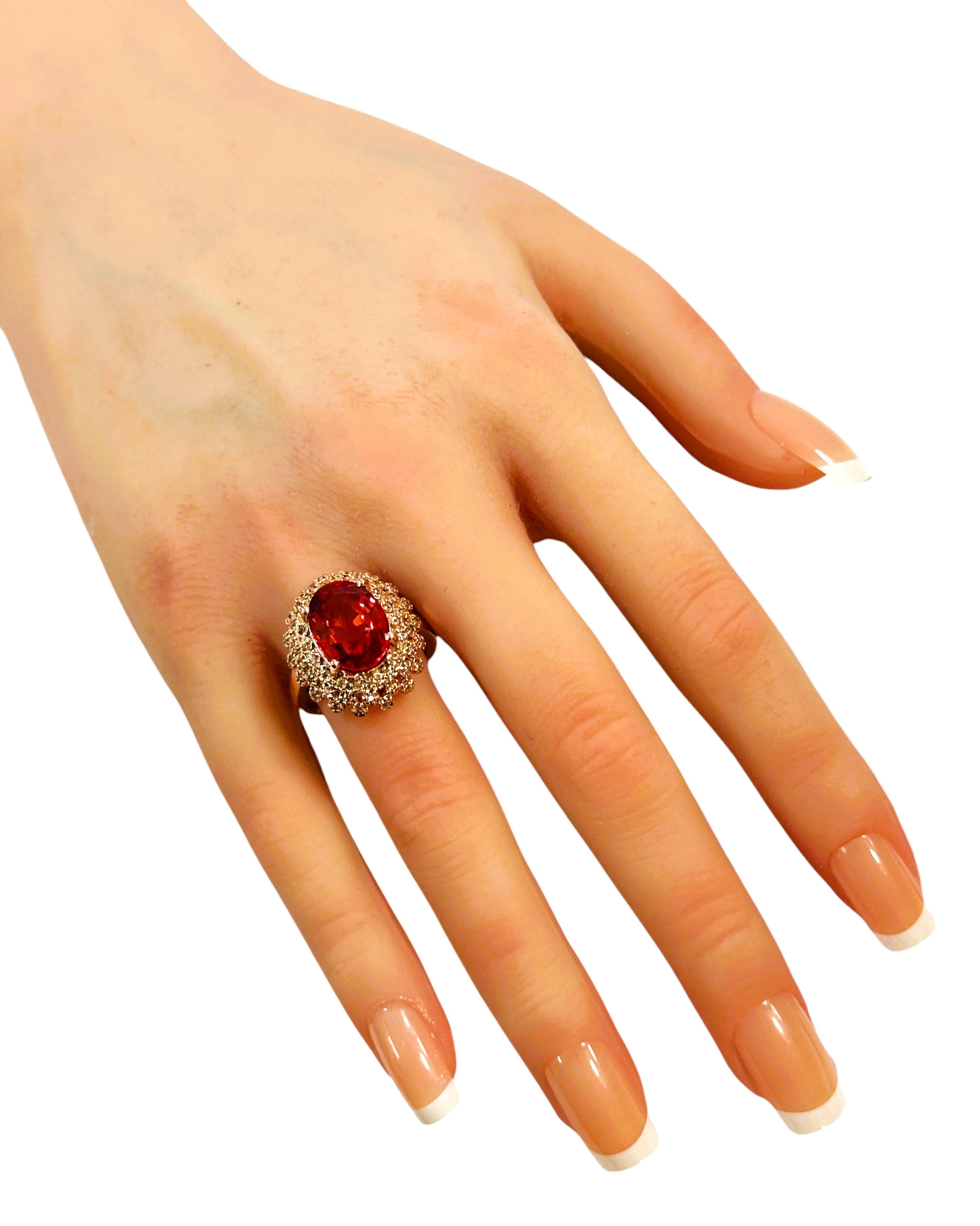 New 7.2 Carat Fire Spessartite & Diamond Cut Sapphire R Gold Pl Sterling Ring 1