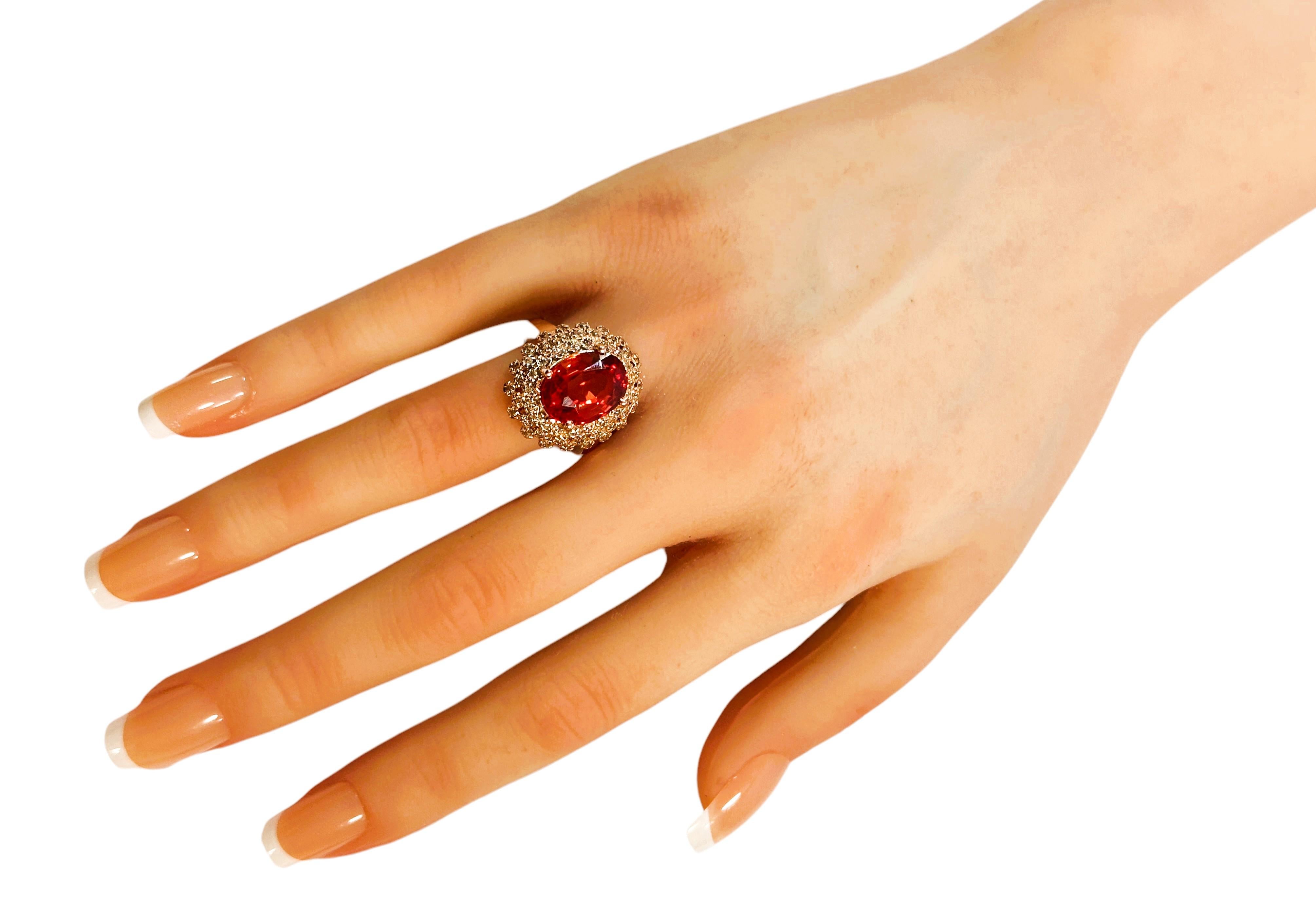 New 7.2 Carat Fire Spessartite & Diamond Cut Sapphire R Gold Pl Sterling Ring 2