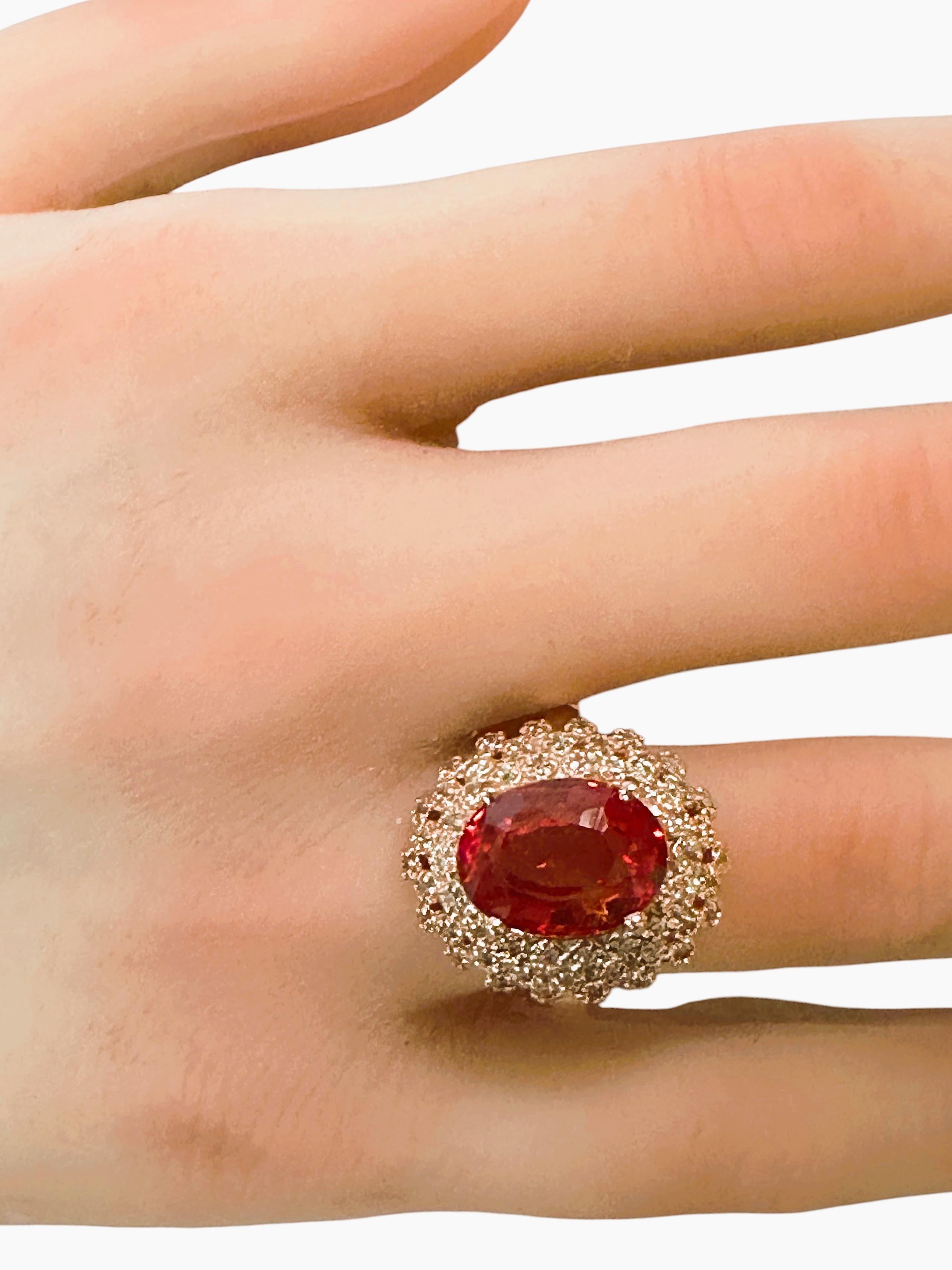 New 7.2 Carat Fire Spessartite & Diamond Cut Sapphire R Gold Pl Sterling Ring 3