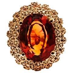 New 7.2 Carat Fire Spessartite & Diamond Cut Sapphire R Gold Pl Sterling Ring