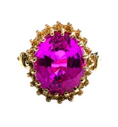 New 7.20 Carat Deep Pink Sapphire 24k Yellow Gold Plated Sterling Ring
