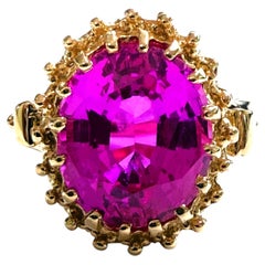 New 7.20 Carat Deep Pink Sapphire 24k Yellow Gold Plated Sterling Ring