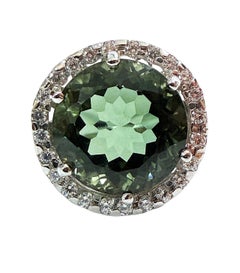 New 7.26 Carat Forest Green Tourmaline & Diamond Cut Sapphire 925 Sterling Ring