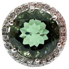 New 7.26 Carat Forest Green Tourmaline & Diamond Cut Sapphire 925 Sterling Ring