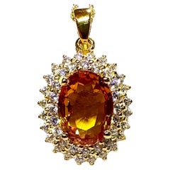 New 7.3 Carat Champagne Sapphire & Diamond Cut Sapphire Y Gold Sterling Necklace