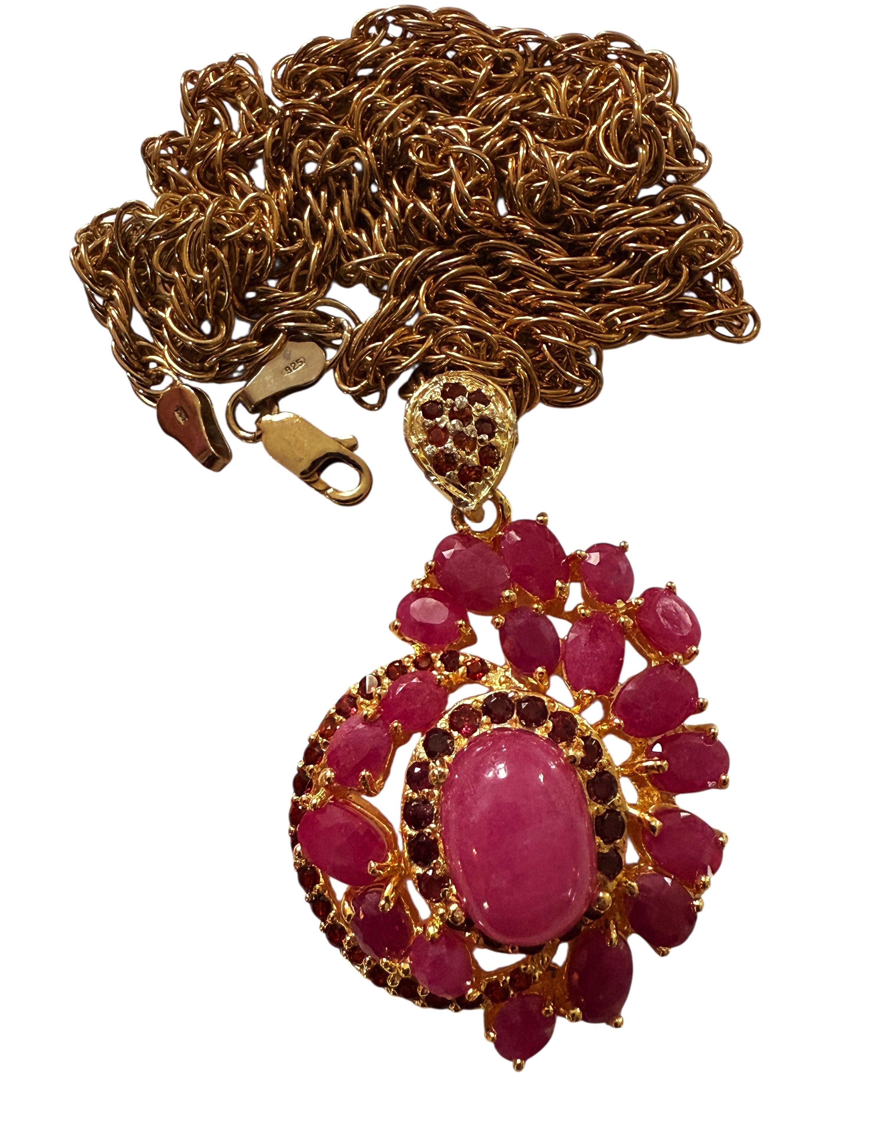 Nuevo Collar de Oro PL con Cabujón de Rubí y Granate talla Diamante de 7,4 Quilates Cntr Stone en venta 5