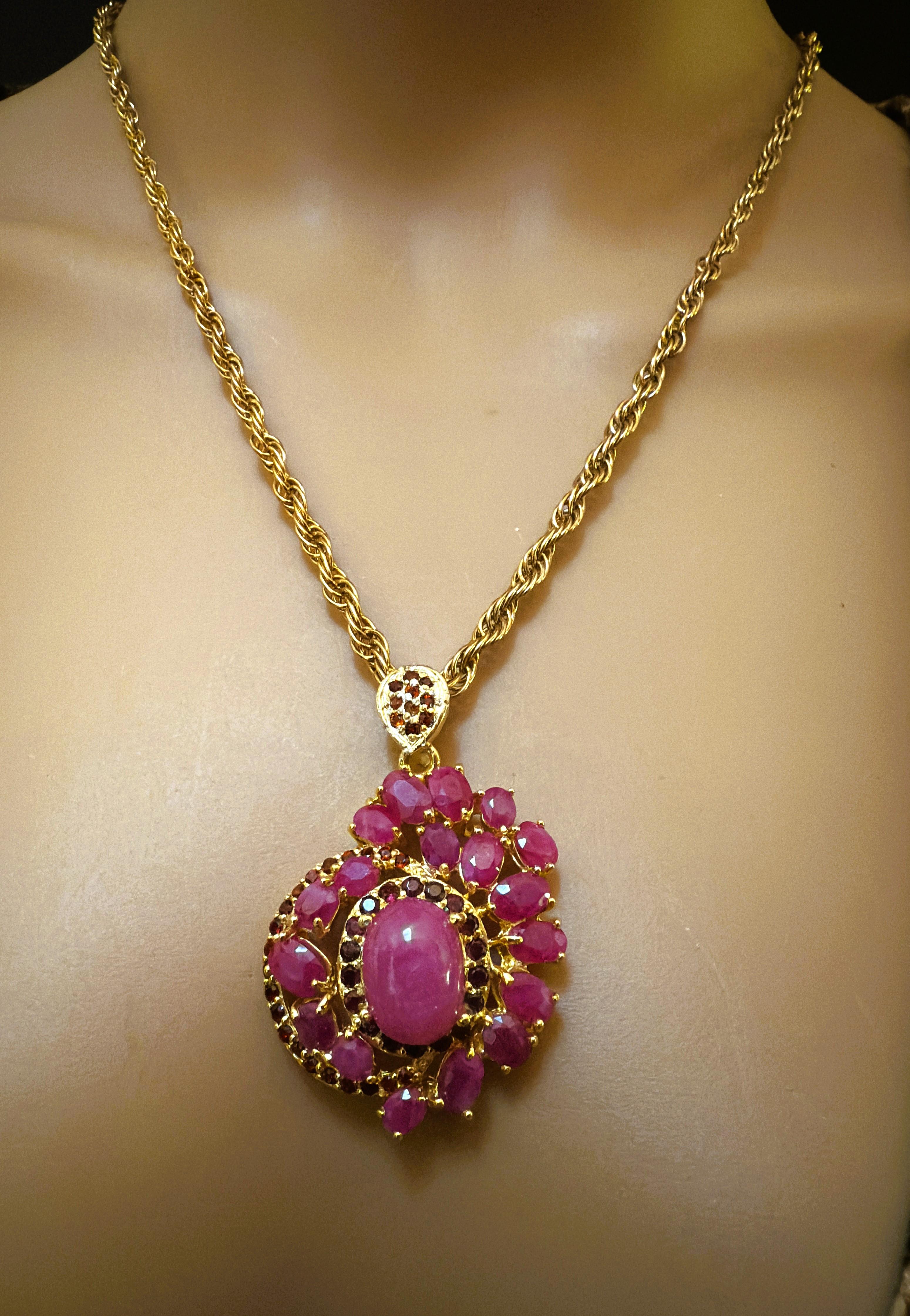 Nuevo Collar de Oro PL con Cabujón de Rubí y Granate talla Diamante de 7,4 Quilates Cntr Stone en venta 6