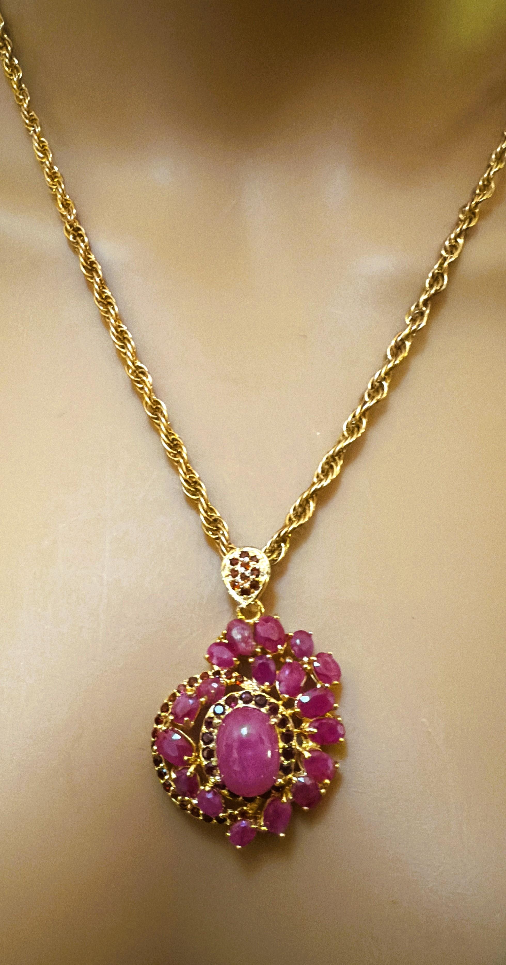 Nuevo Collar de Oro PL con Cabujón de Rubí y Granate talla Diamante de 7,4 Quilates Cntr Stone en venta 7