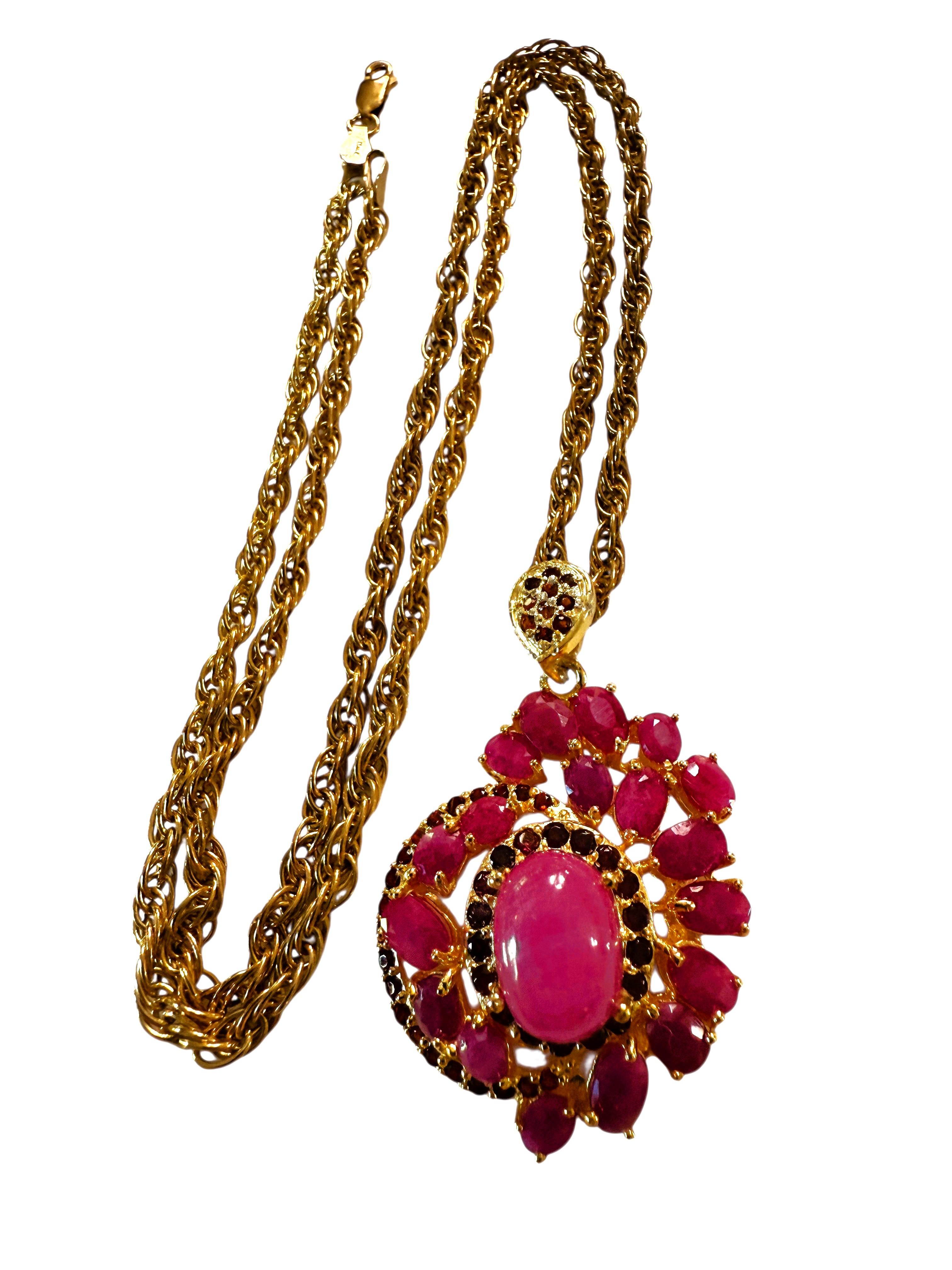 Nuevo Collar de Oro PL con Cabujón de Rubí y Granate talla Diamante de 7,4 Quilates Cntr Stone Art Decó en venta