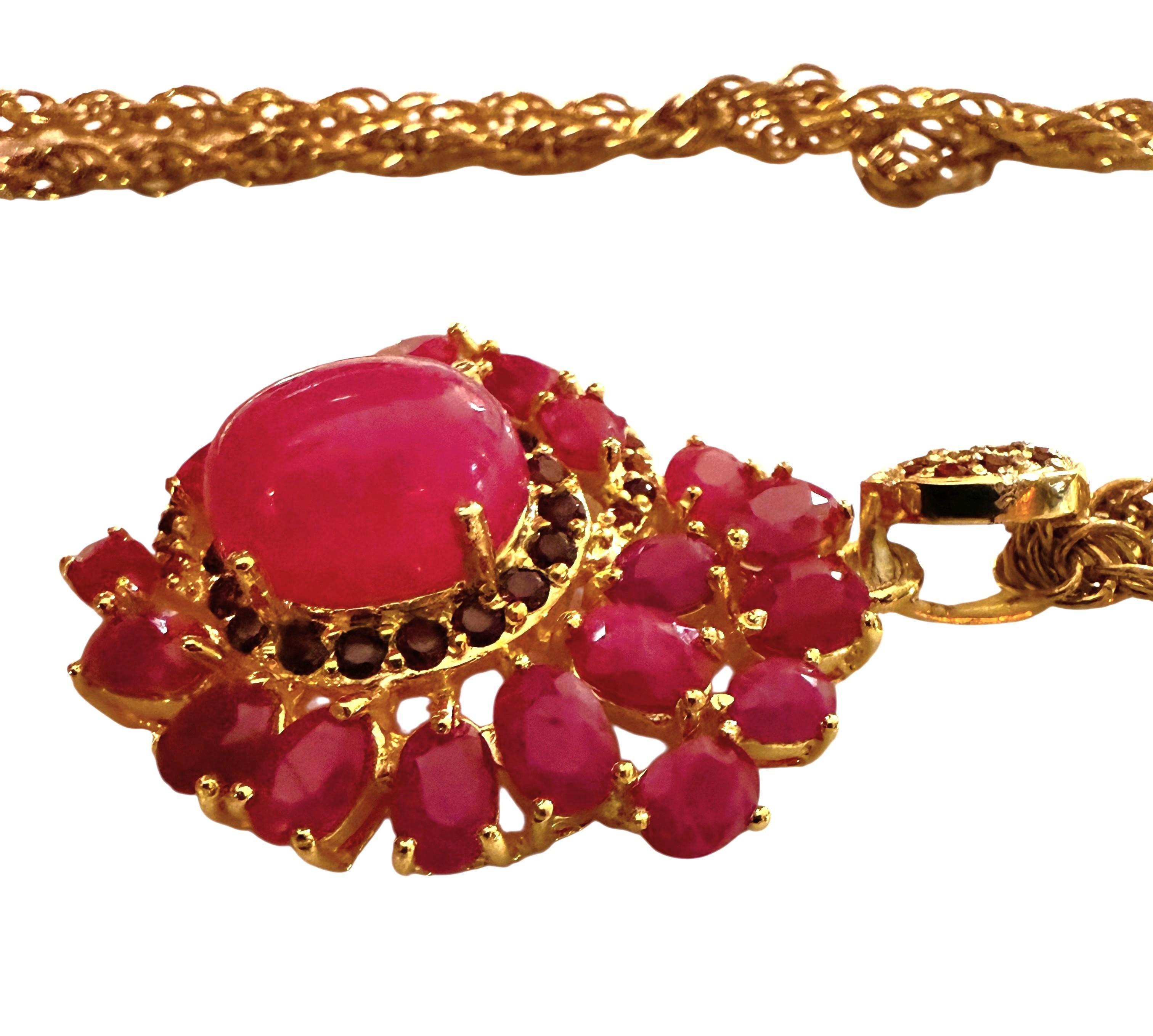Nuevo Collar de Oro PL con Cabujón de Rubí y Granate talla Diamante de 7,4 Quilates Cntr Stone en venta 2
