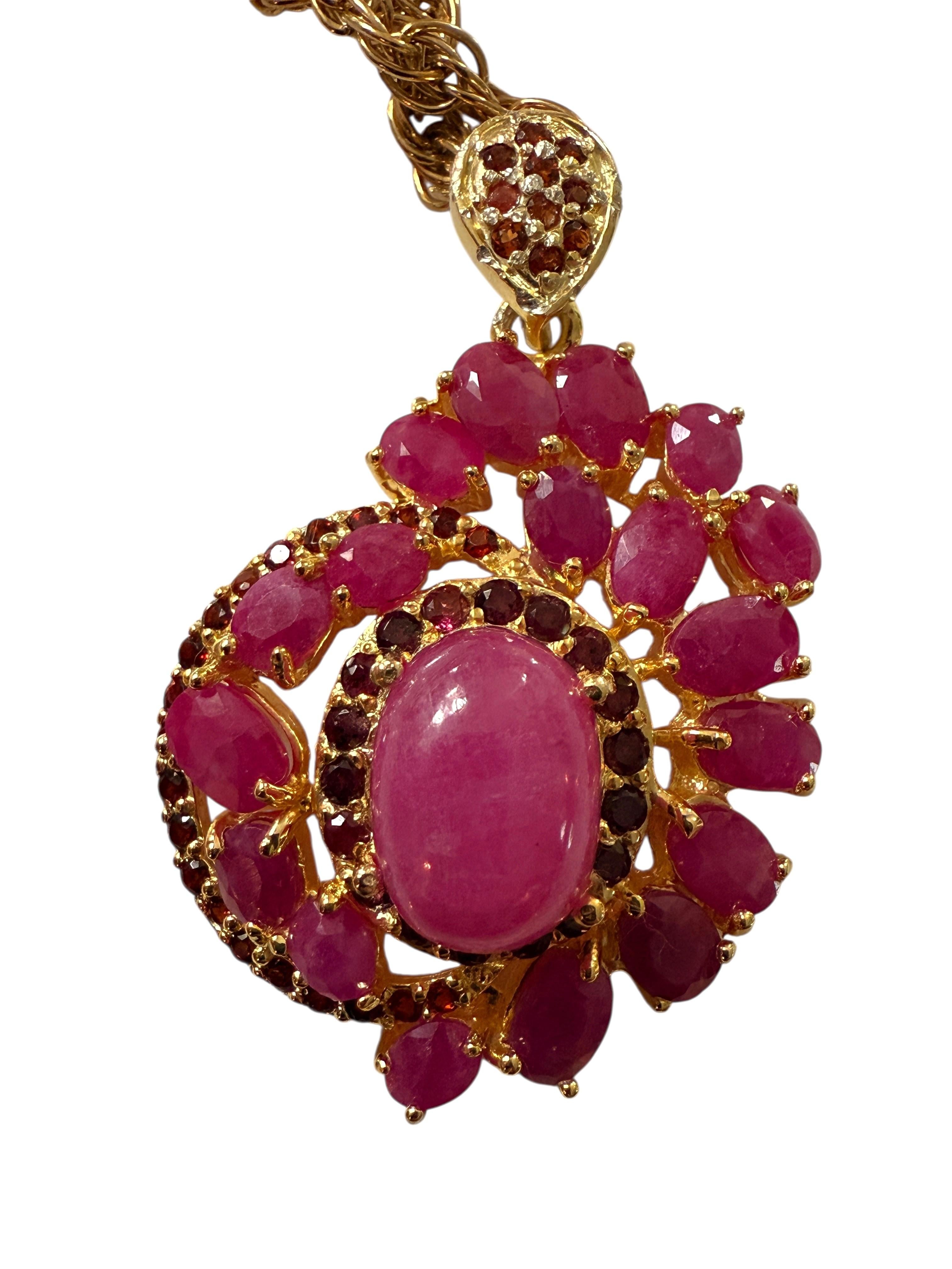 Nuevo Collar de Oro PL con Cabujón de Rubí y Granate talla Diamante de 7,4 Quilates Cntr Stone en venta 4