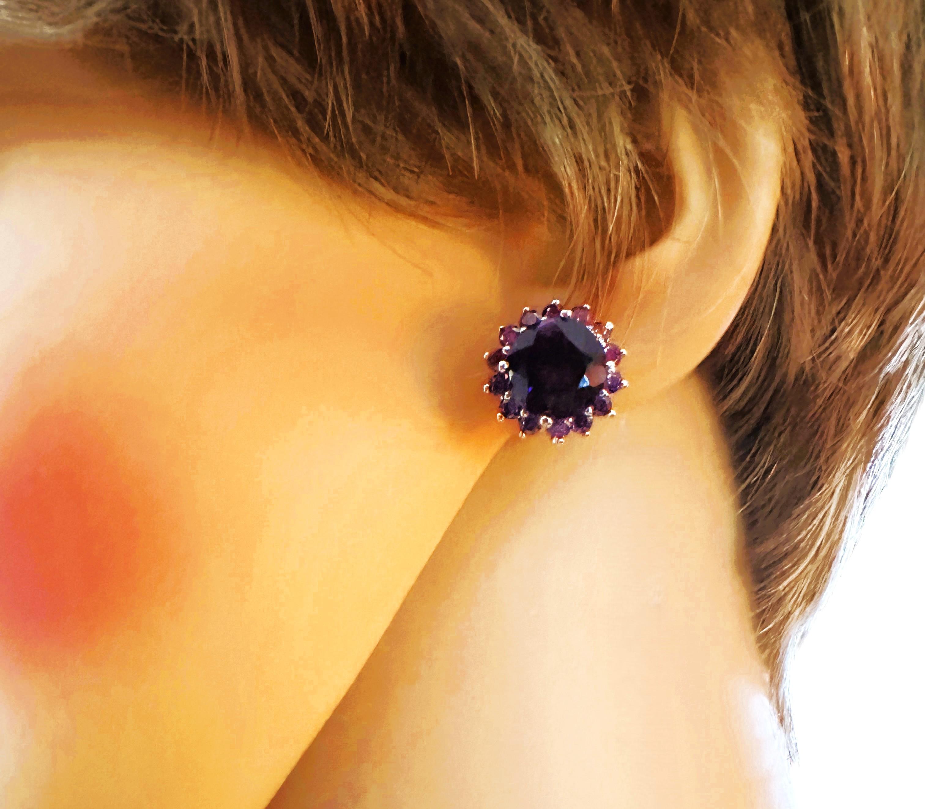 Neu 7,44 Karat Violett Amethyst & Diamantschliff Lila Saphir Sterling Ohrringe, neu (Art déco)