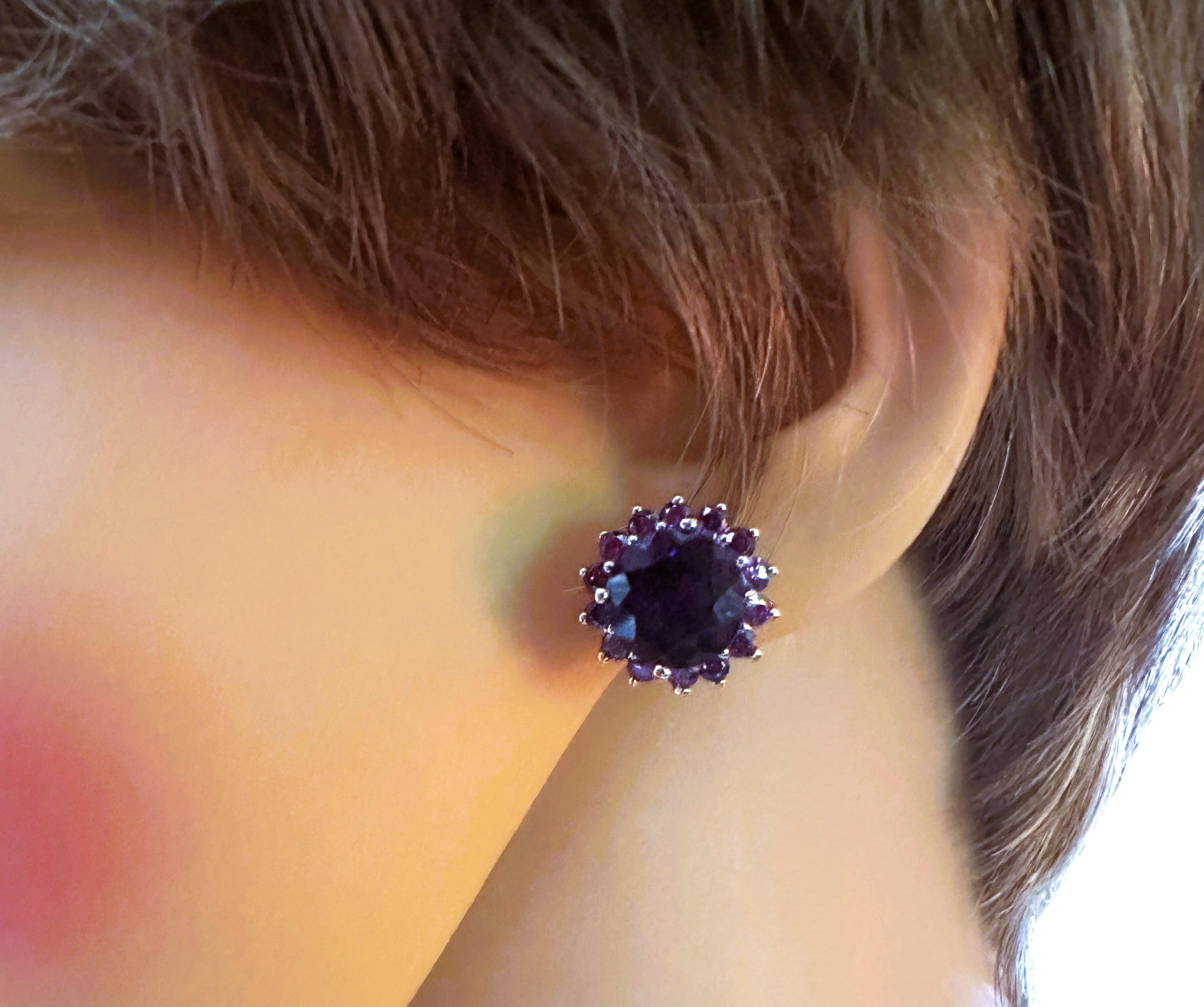 Neu 7,44 Karat Violett Amethyst & Diamantschliff Lila Saphir Sterling Ohrringe, neu (Rundschliff)