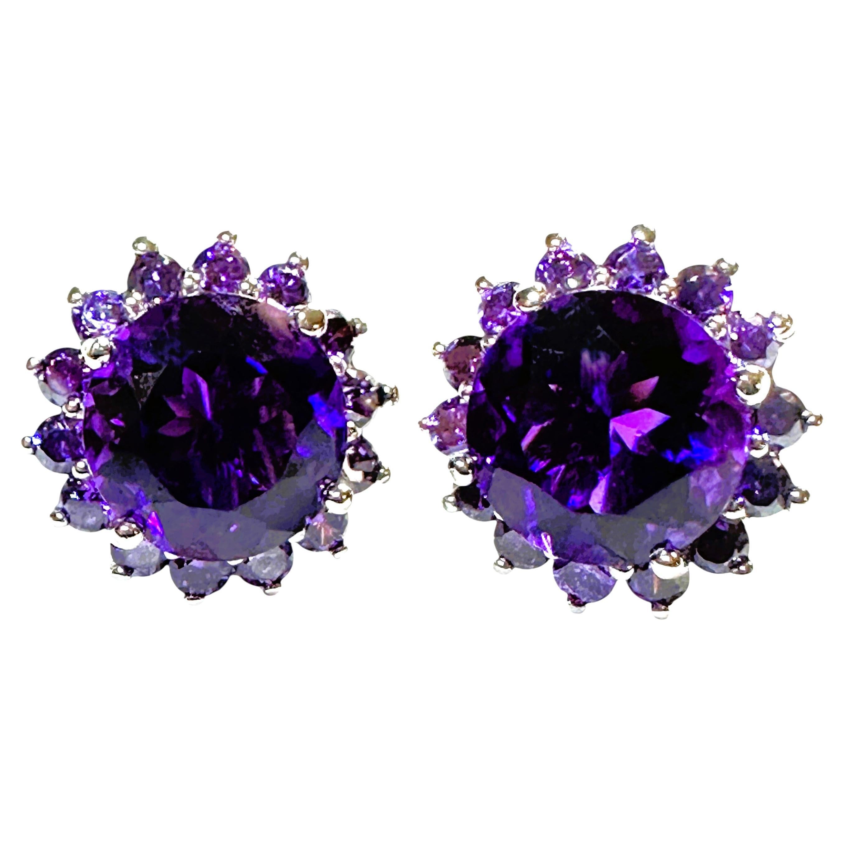 Nuevo Pendientes de Plata de Ley Amatista Violeta de 7,44 Quilates y Zafiro Violeta talla Diamante