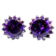 Nuevo Pendientes de Plata de Ley Amatista Violeta de 7,44 Quilates y Zafiro Violeta talla Diamante
