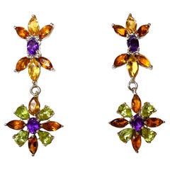 Neue 7,5 Karat Marquise Citrin, Amethyst und Peridot Sterling Silber Ohrringe