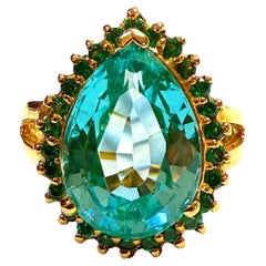 New 7.5 Carat Paraiba Blue & Diamond Cut Sapphire 24k Y Gold PL Sterling Ring