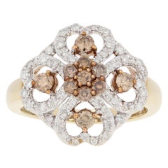 New .75ctw Round Brilliant Diamond Ring, 10k Gold Quatrefoil Clover Hearts