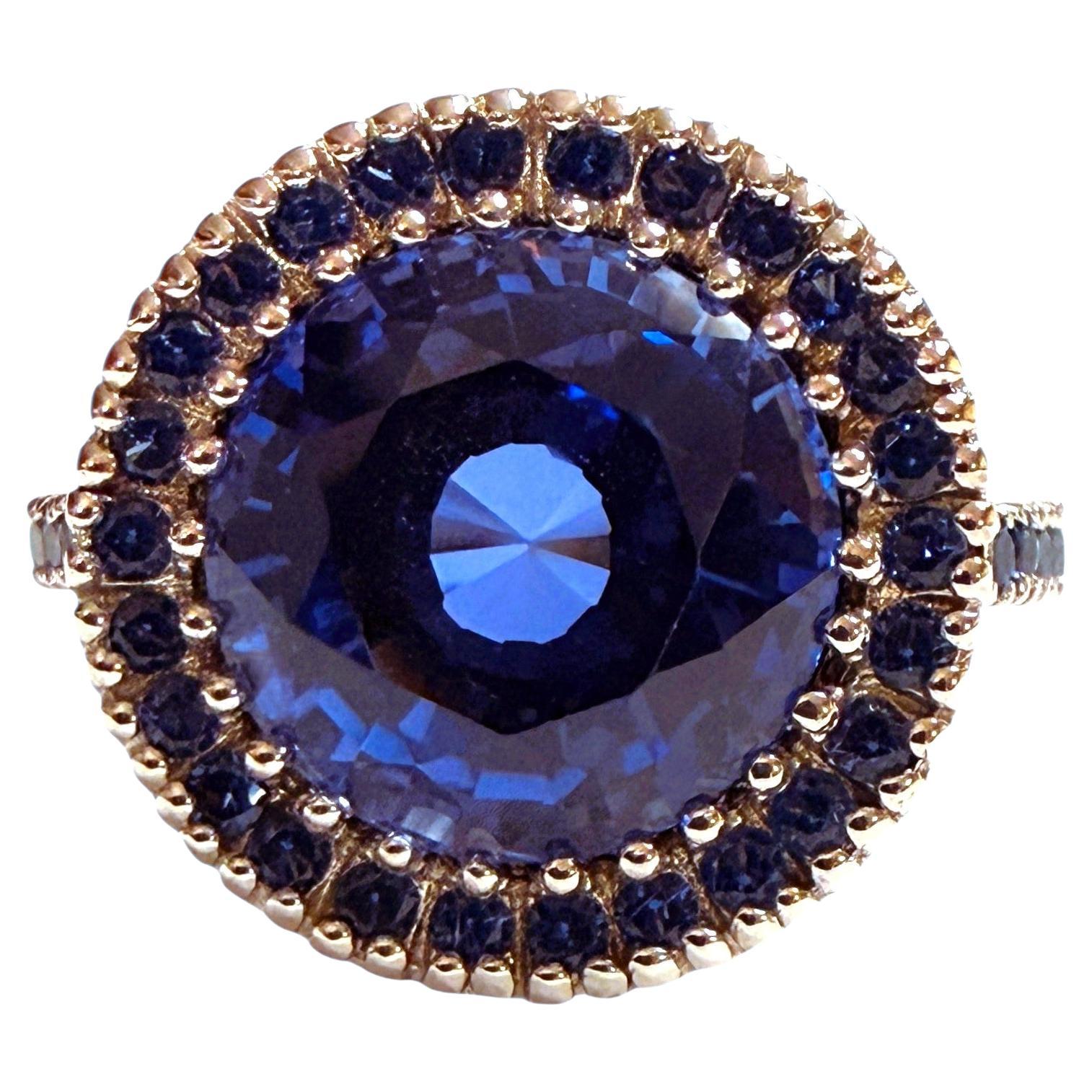 New 7.6 Carat Blue Sapphire 
Diamond Cut Sapphire Sterling Ring Size 7 For Sale