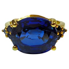 New 7.6 Carat Oval & Diamond Cut Sapphire 24k Yellow Gold PLSterling Silver Ring