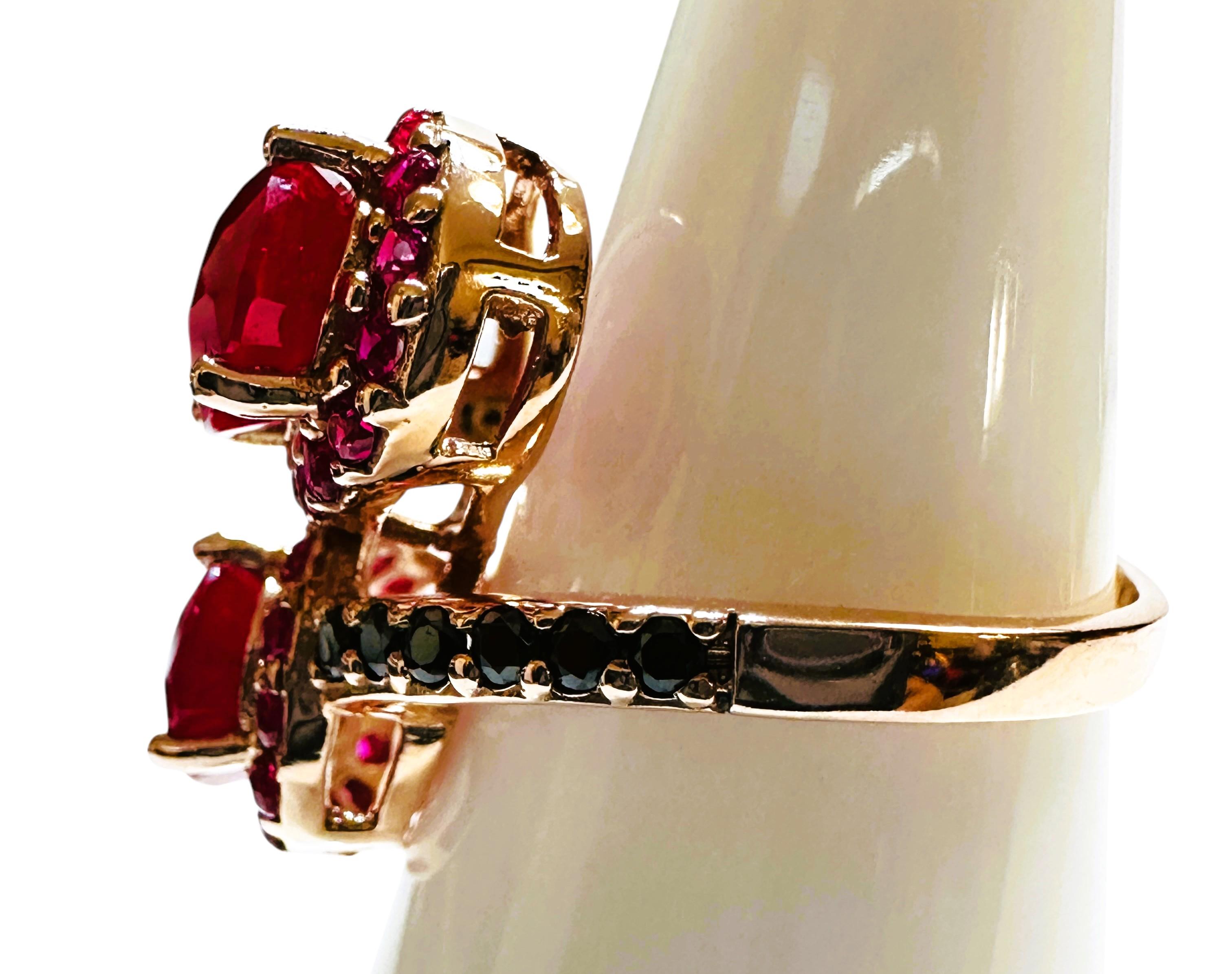 Art Deco New 7.6 Carat Two Stone Red Sapphire & Diamond Cut Spinel R Gold P Sterling Ring