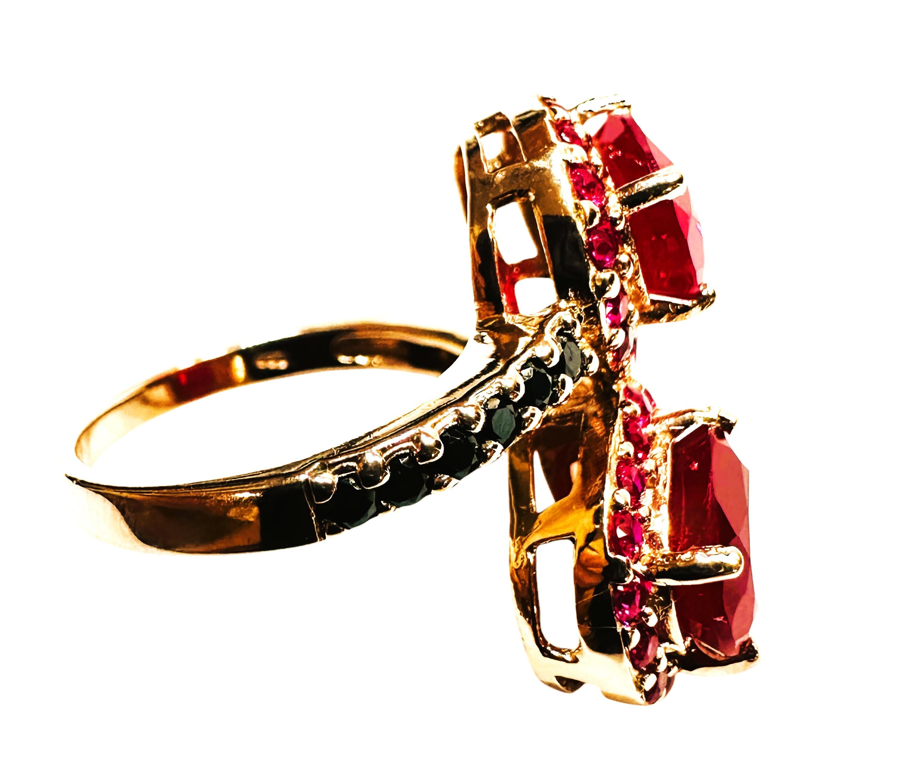 New 7.6 Carat Two Stone Red Sapphire & Diamond Cut Spinel R Gold P Sterling Ring In New Condition In Eagan, MN