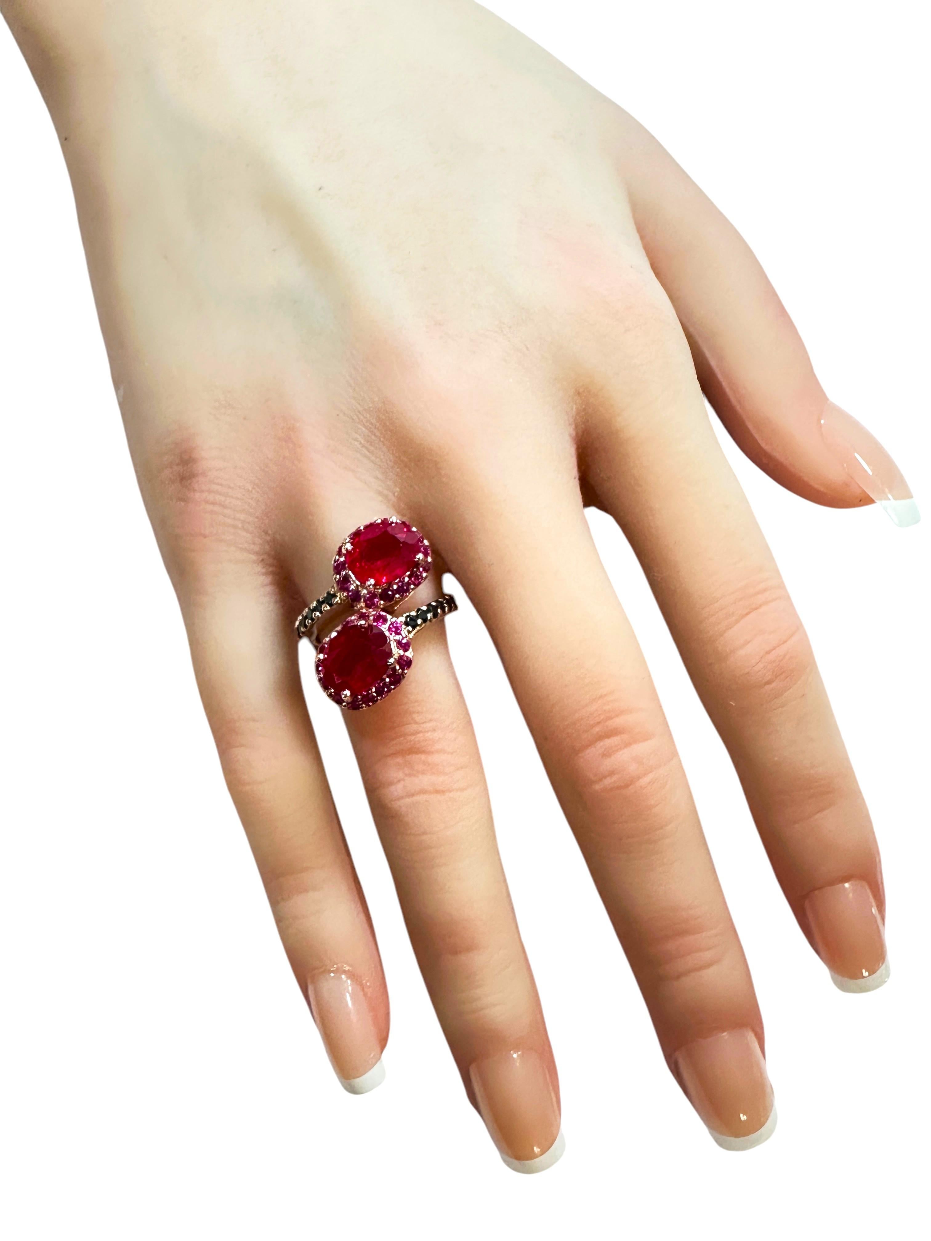 Women's New 7.6 Carat Two Stone Red Sapphire & Diamond Cut Spinel R Gold P Sterling Ring
