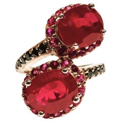 New 7.6 Carat Two Stone Red Sapphire & Diamond Cut Spinel R Gold P Sterling Ring