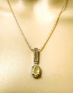 New .76 Carat Yellow Sapphire 14k White Gold PL Sterling Silver Necklace
