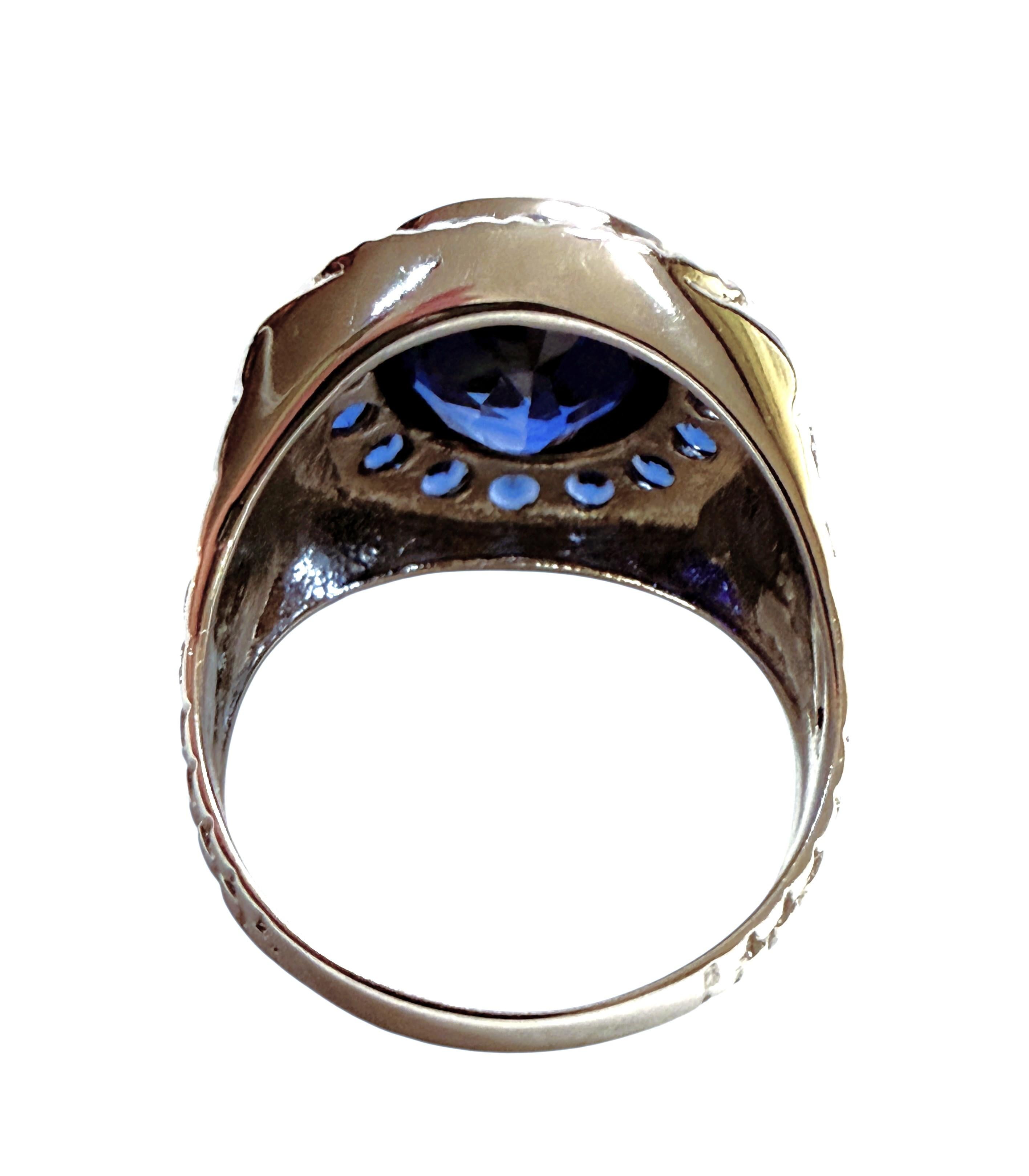 Neu 7.60 Karat Oval & Diamantschliff Blauer Saphir Sterling Silber Ring (Ovalschliff) im Angebot