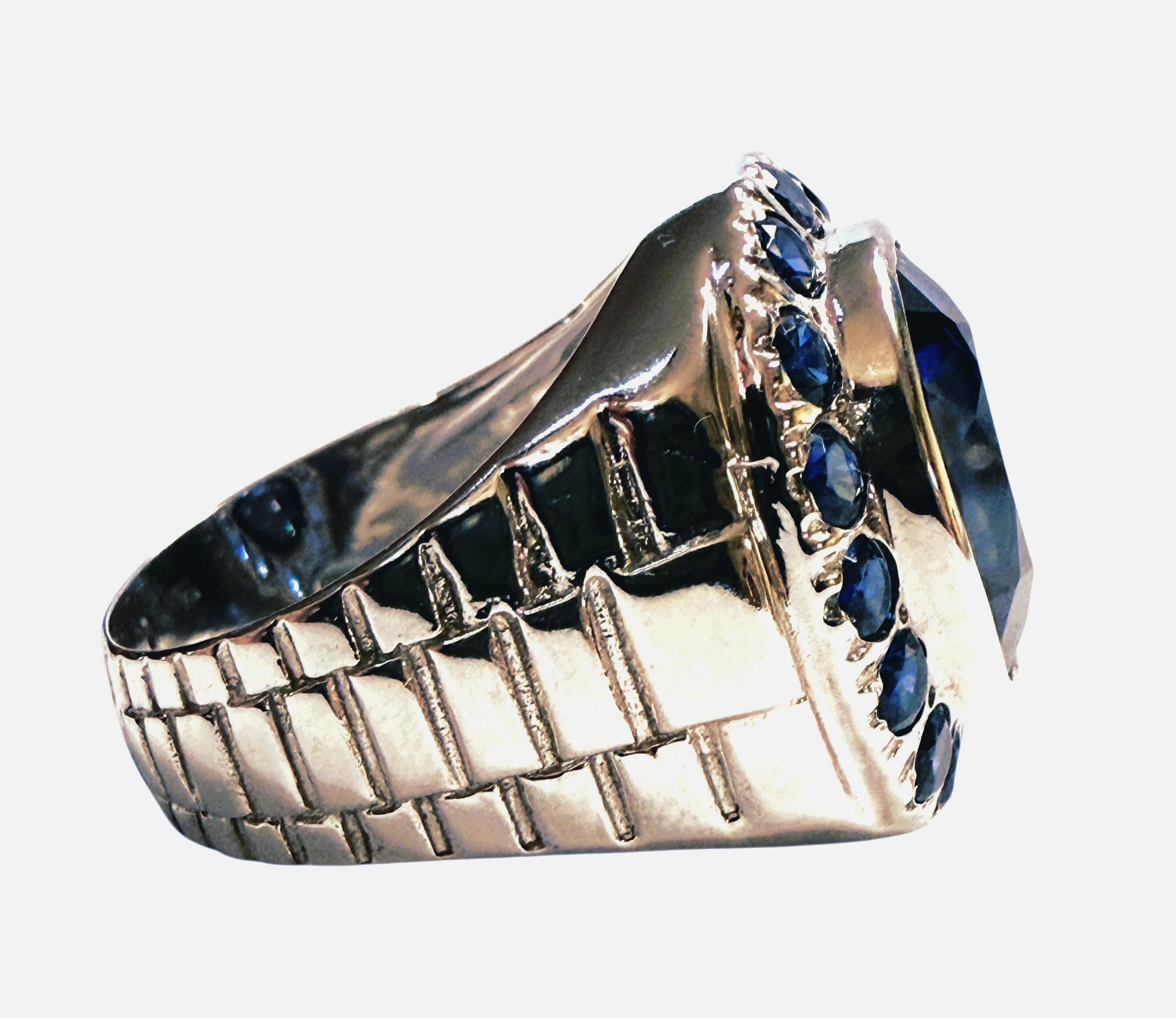 Neu 7.60 Karat Oval & Diamantschliff Blauer Saphir Sterling Silber Ring im Zustand „Hervorragend“ im Angebot in Eagan, MN