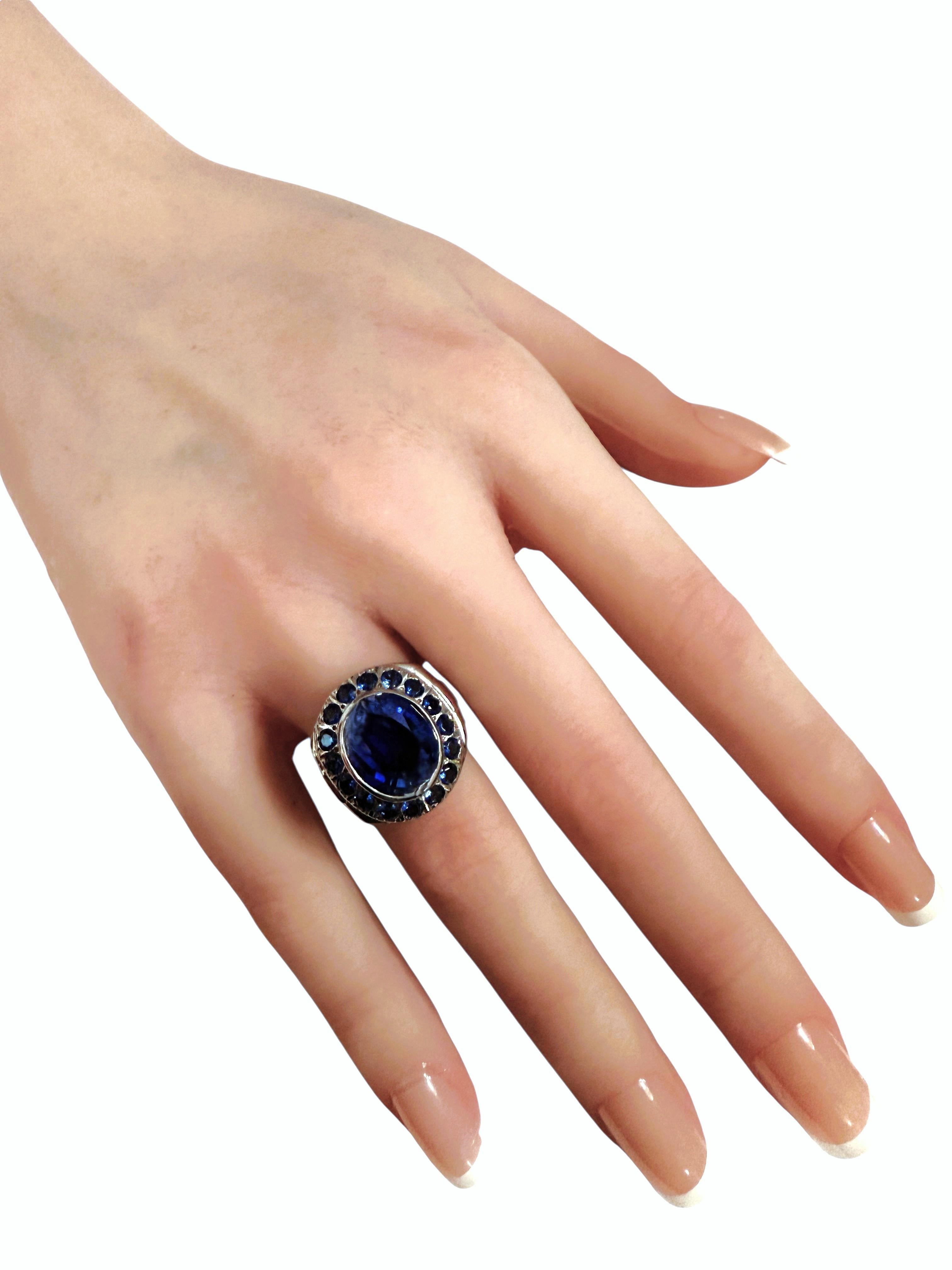 Neu 7.60 Karat Oval & Diamantschliff Blauer Saphir Sterling Silber Ring Damen im Angebot