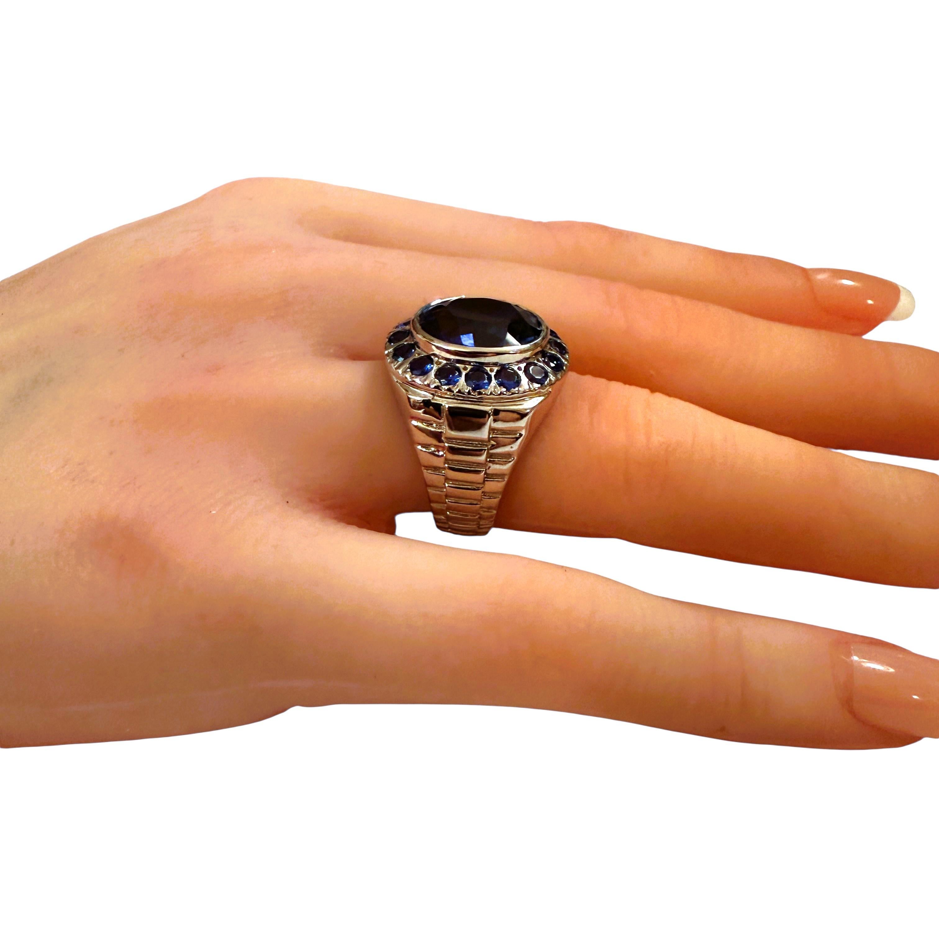 Neu 7.60 Karat Oval & Diamantschliff Blauer Saphir Sterling Silber Ring im Angebot 2