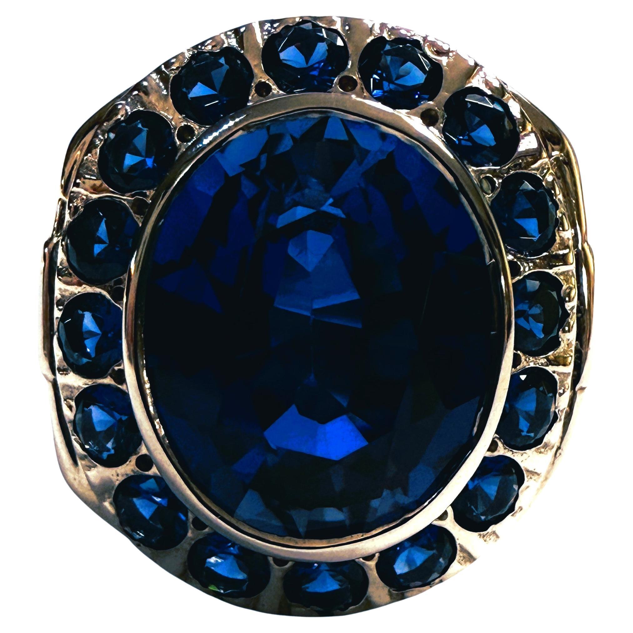 Neu 7.60 Karat Oval & Diamantschliff Blauer Saphir Sterling Silber Ring im Angebot