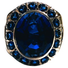 New 7.60 Carat Oval & Diamond Cut Blue Sapphire Sterling Silver Ring