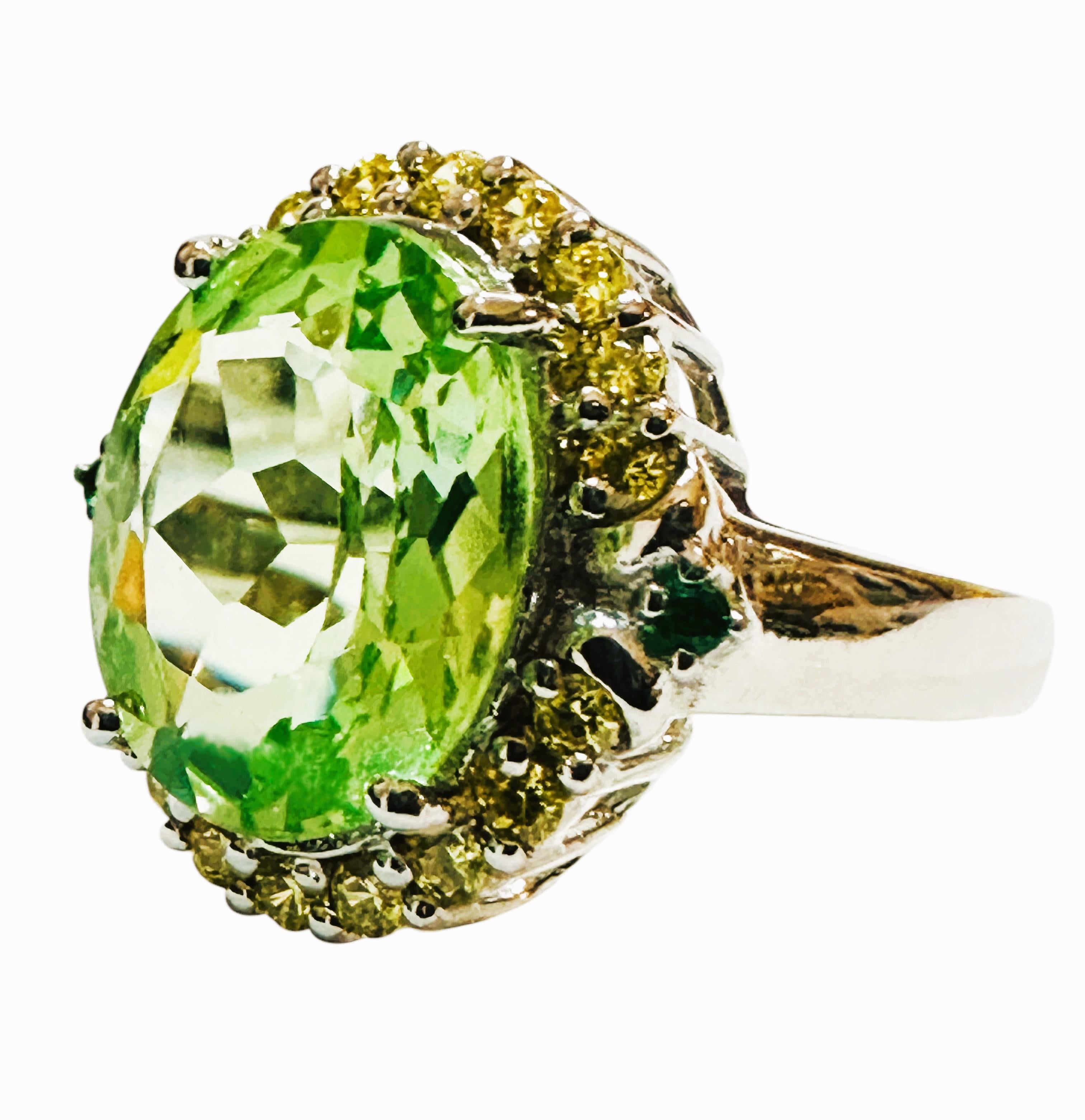 Nuevo Anillo de Plata de Ley de 7,65 Quilates de Peridoto Verde Menta y Zafiro talla Diamante Tamaño 6,25 Art Decó