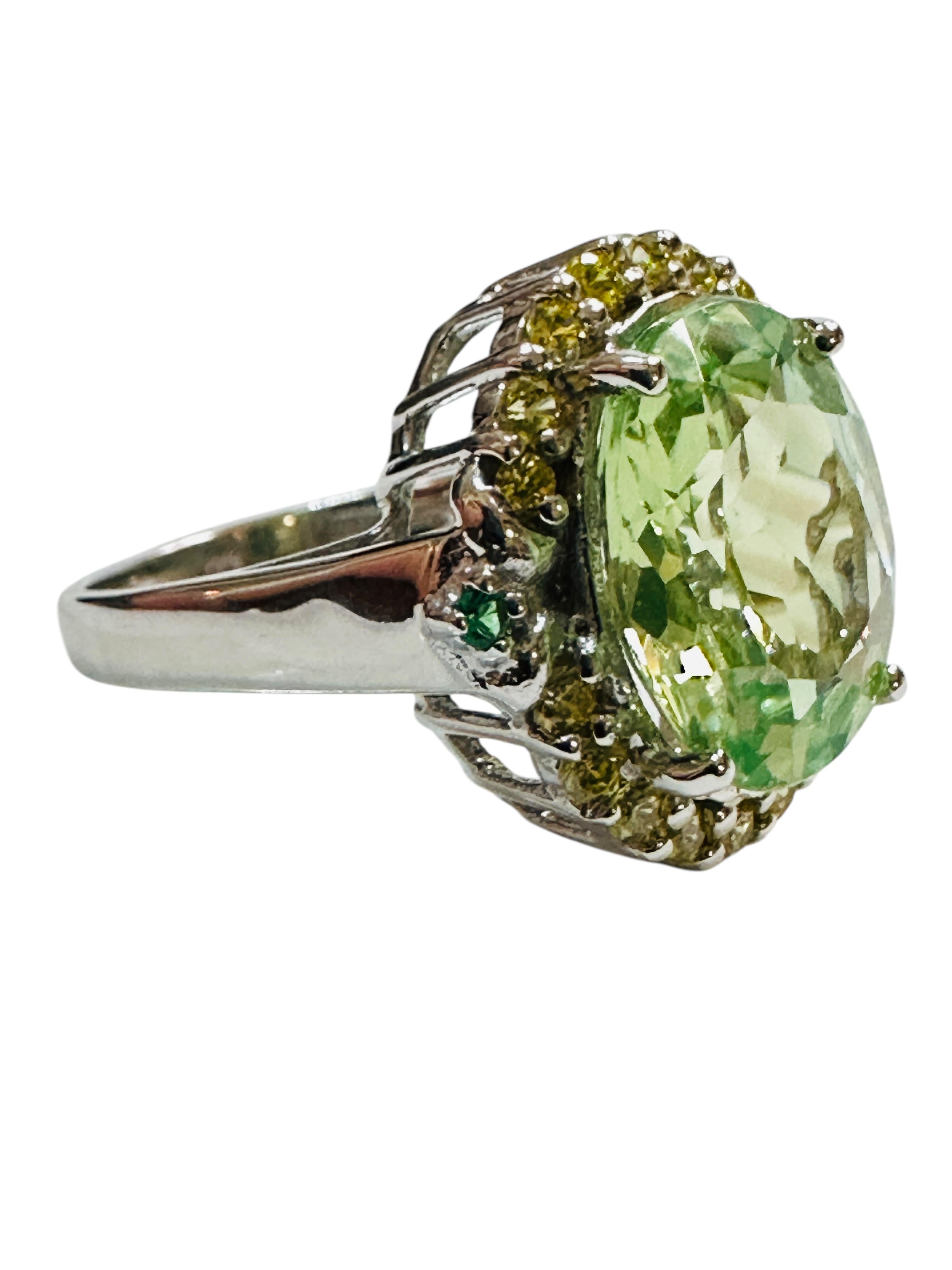 Nuevo Anillo de Plata de Ley de 7,65 Quilates de Peridoto Verde Menta y Zafiro talla Diamante Tamaño 6,25 Corte oval