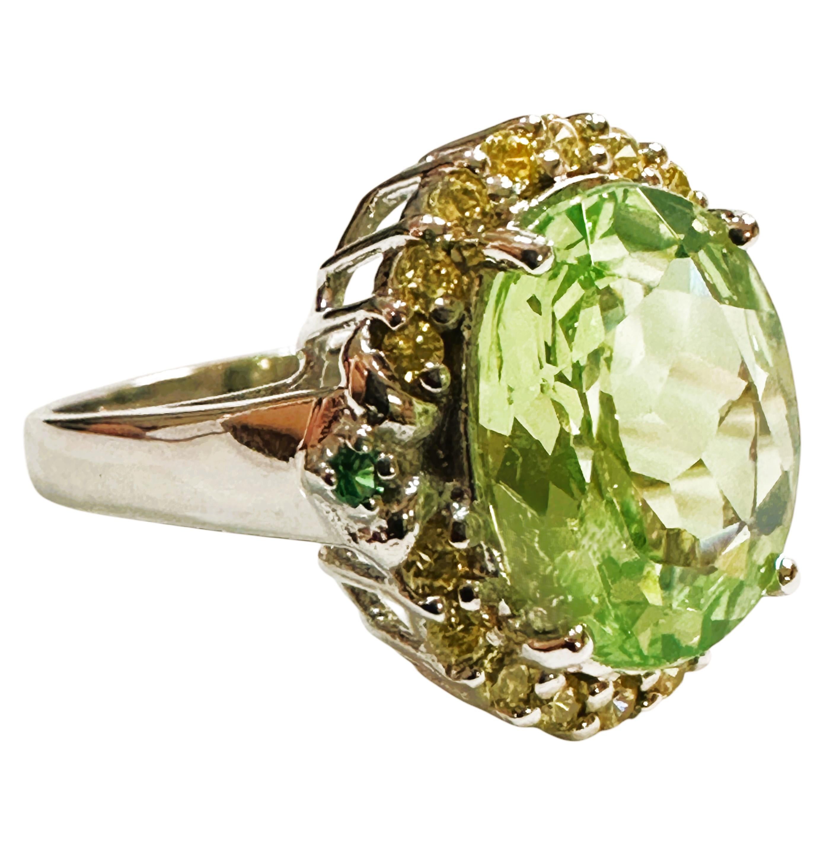 Nuevo Anillo de Plata de Ley de 7,65 Quilates de Peridoto Verde Menta y Zafiro talla Diamante Tamaño 6,25 en Nuevo Estado en Eagan, MN