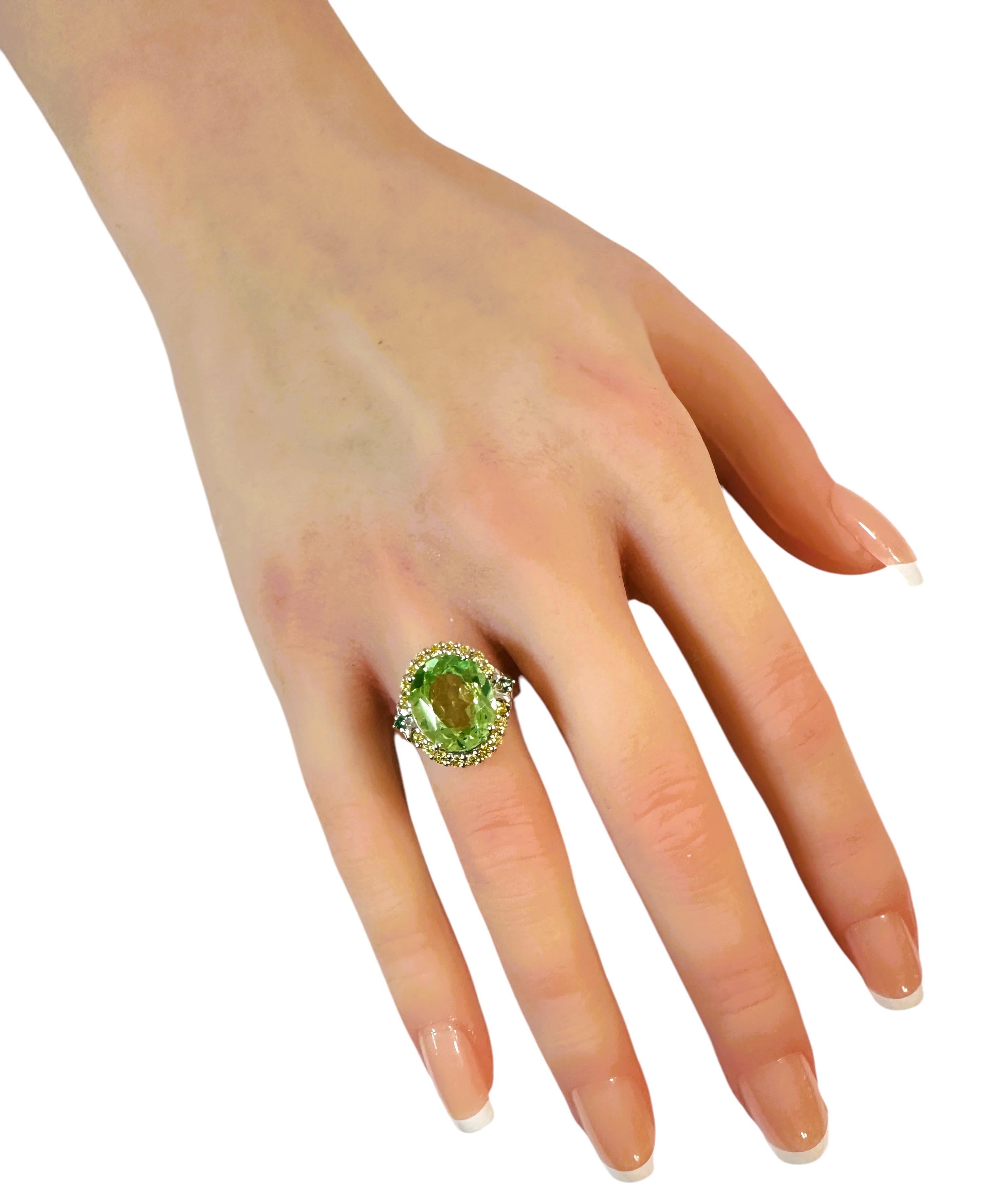 Nuevo Anillo de Plata de Ley de 7,65 Quilates de Peridoto Verde Menta y Zafiro talla Diamante Tamaño 6,25 1